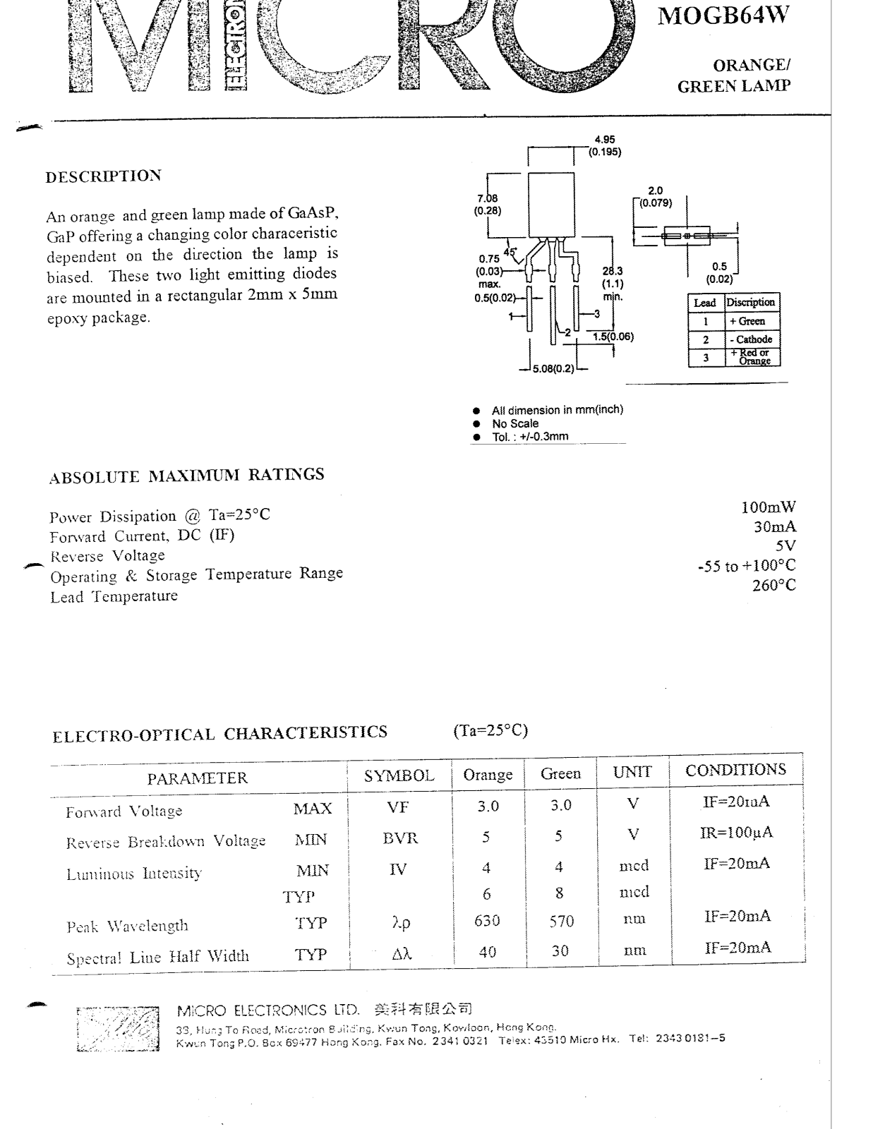 MICRO MOGB64W Datasheet