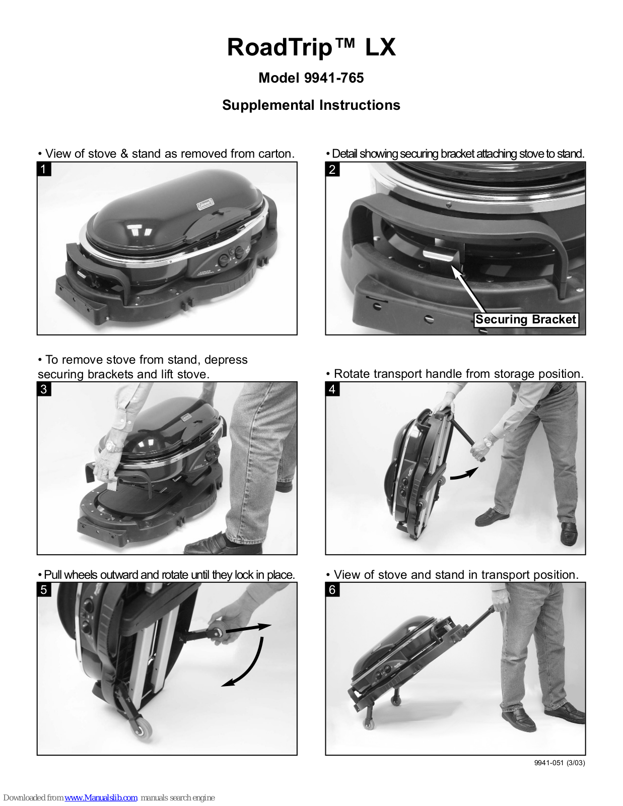 Coleman RoadTrip 9941-765, RoadTrip LX 9941-765 Instructions Manual