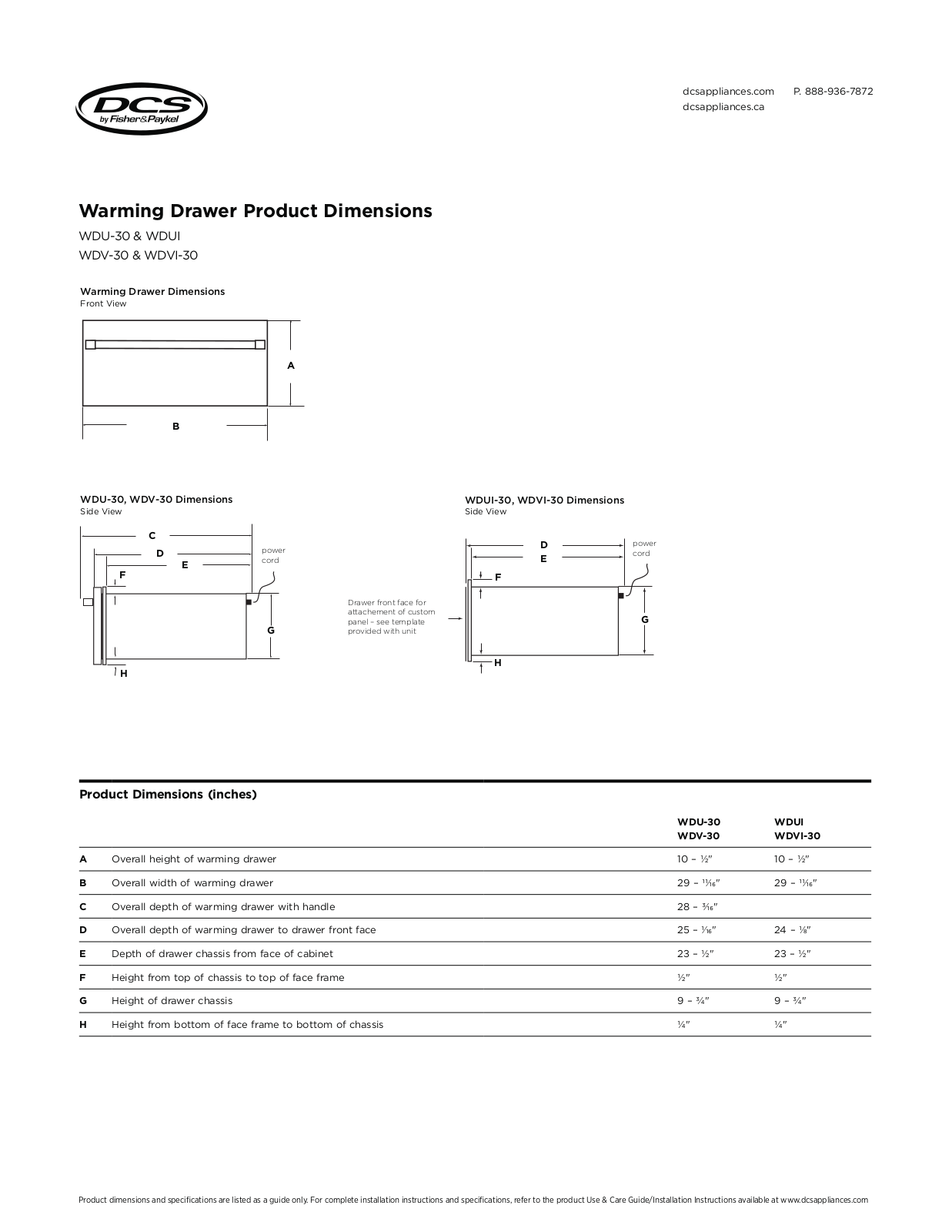 DCS WDU-30, WDV-30, WDUI, WDVI-30 Specification Sheet