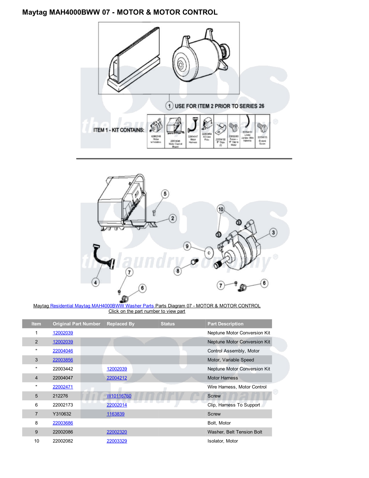 Maytag MAH4000BWW Parts Diagram