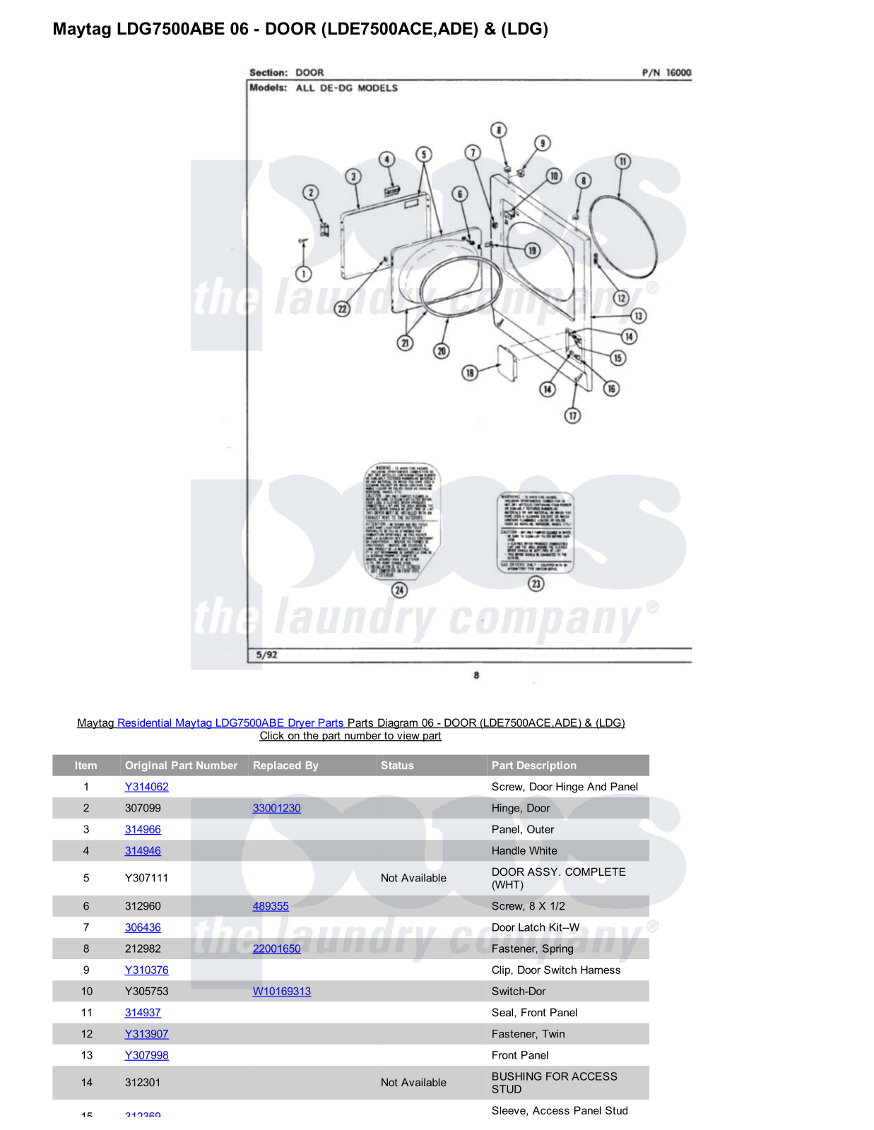 Maytag LDG7500ABE Parts Diagram