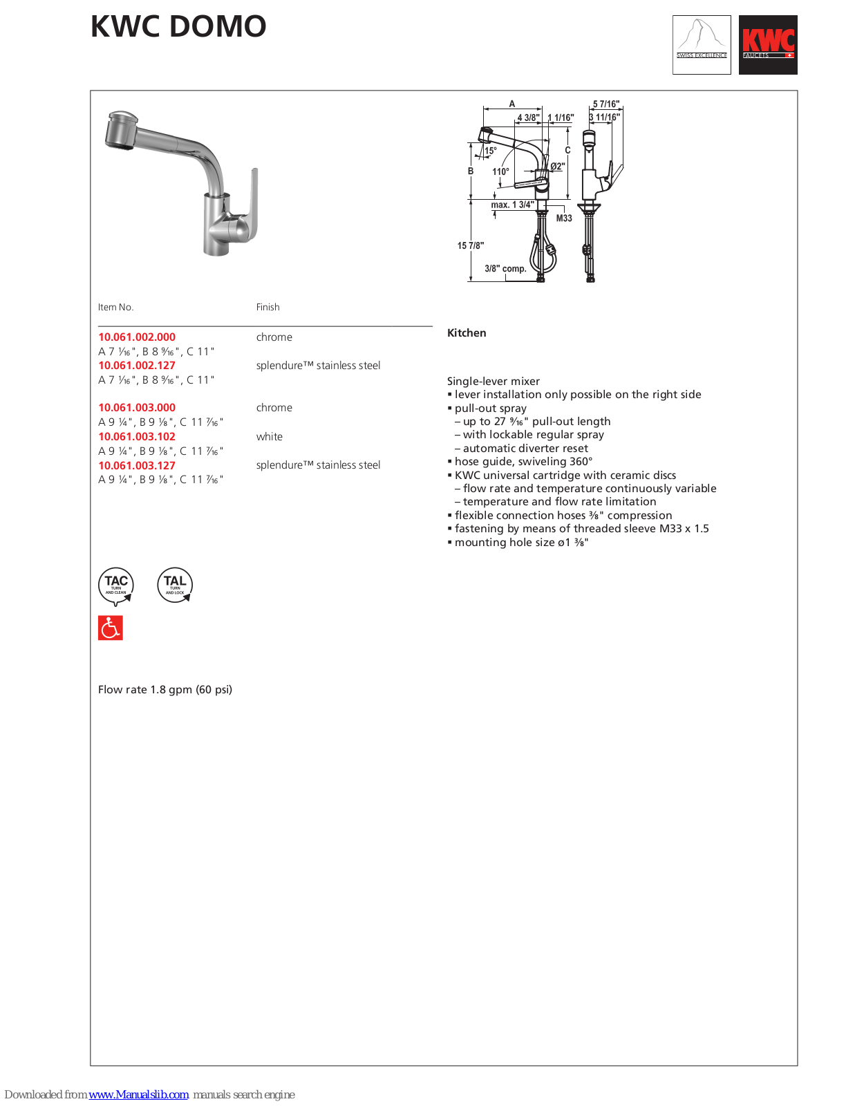 KWC 10.061.003, 10.061.003.000, 10.061.002.000, 10.061.002.127, 10.061.003.102 Specifications - ManualMachine.com
