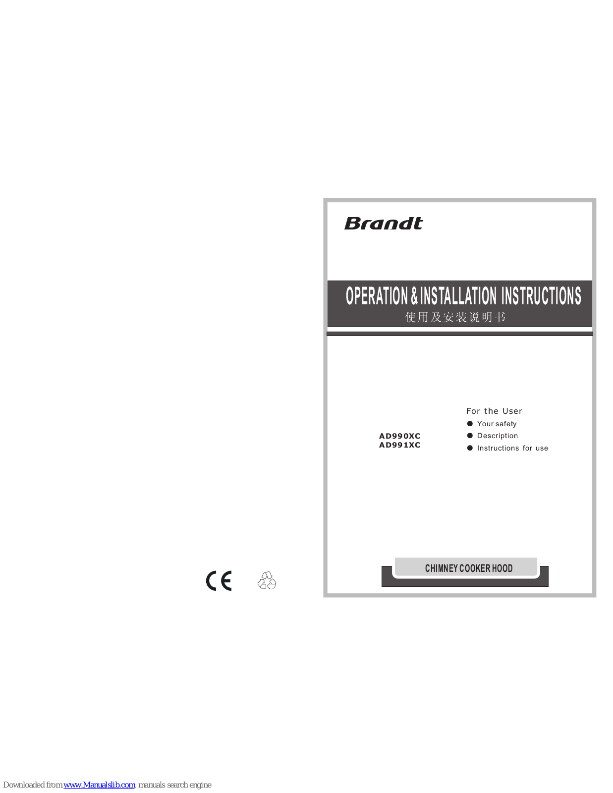 Brandt AD990XC, AD991XC Operation & Installation Instructions