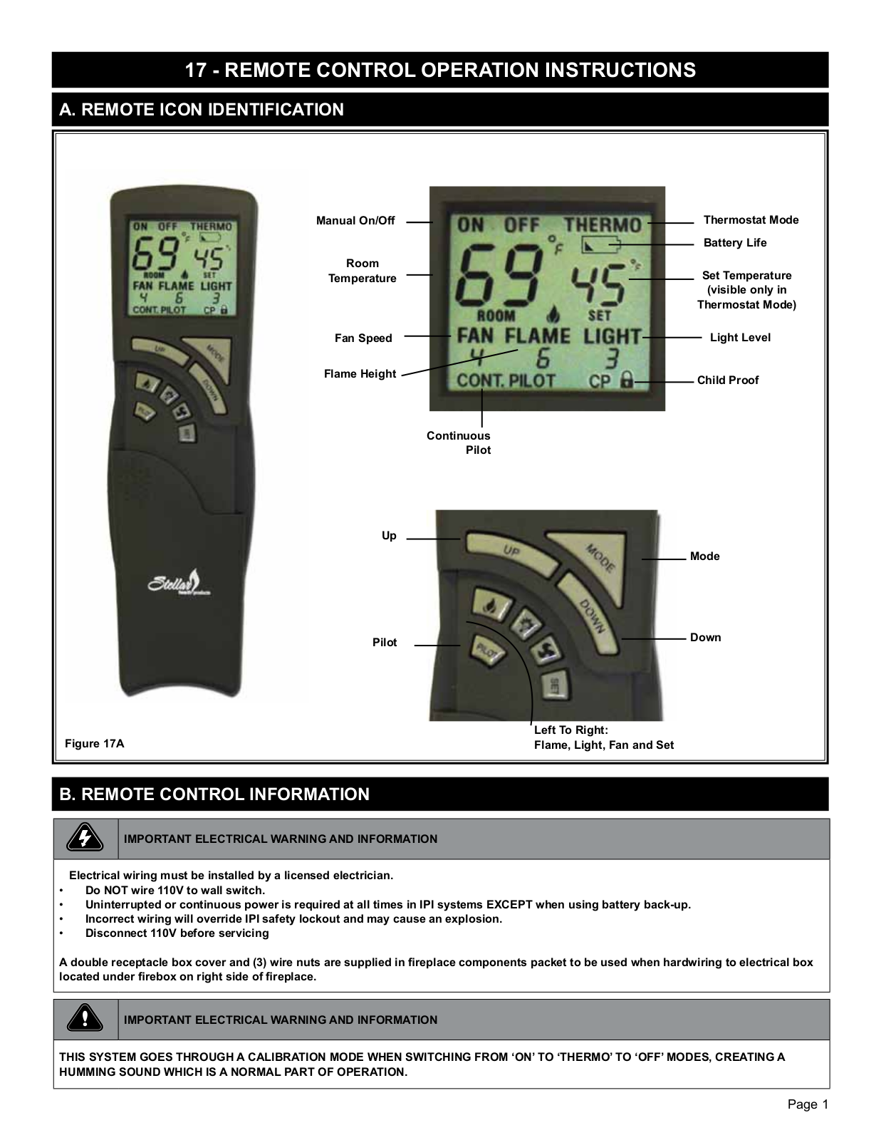 Stellar Remote Control OPERATION INSTRUCTIONS