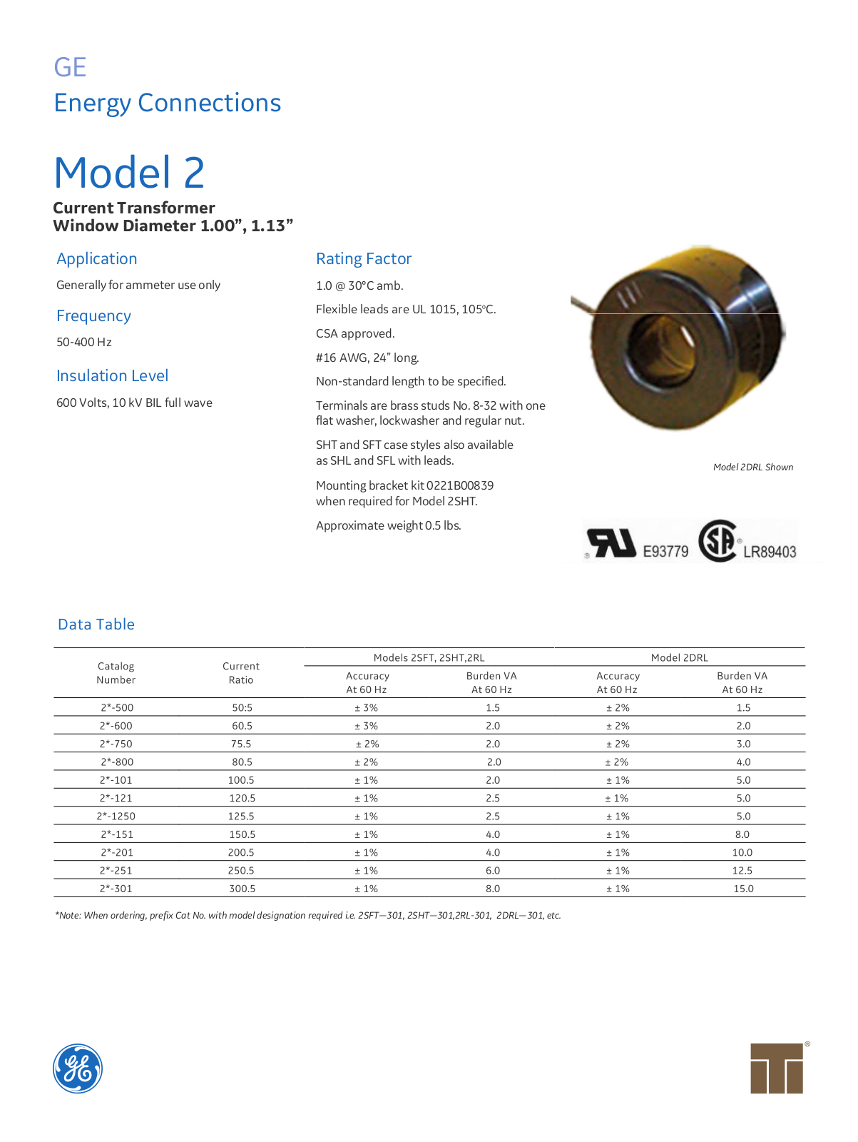 Instrument Transformer, Div of GE 2 Data Sheet - ManualMachine.com