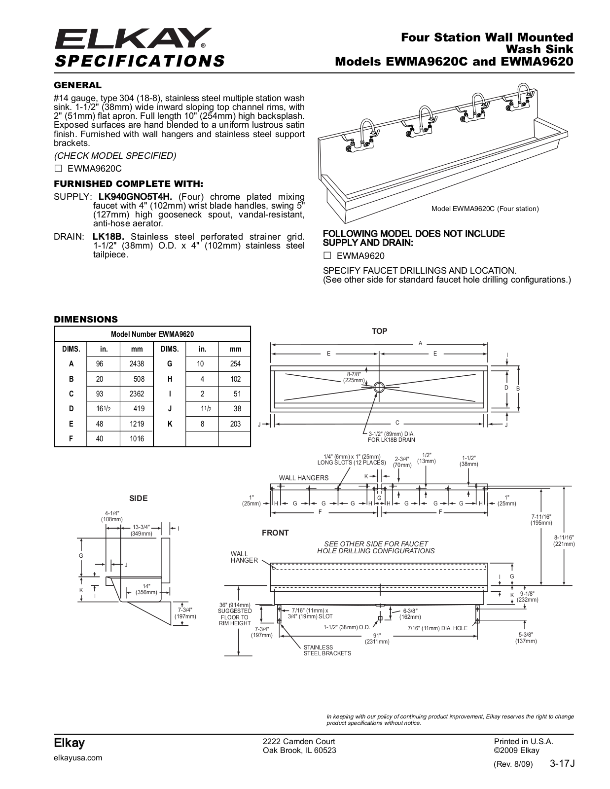 Elkay EWMA9620C, EWMA9620 User Manual