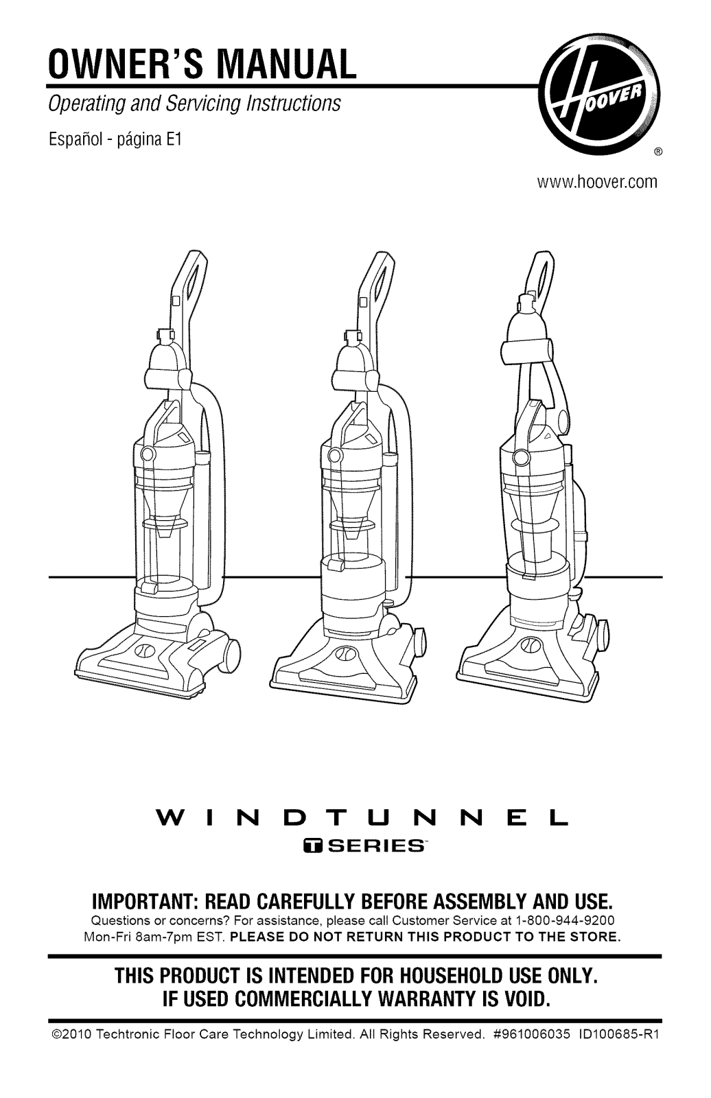 Hoover UH70215, UH70212, UH70211, UH70210, UH70205 Owner’s Manual