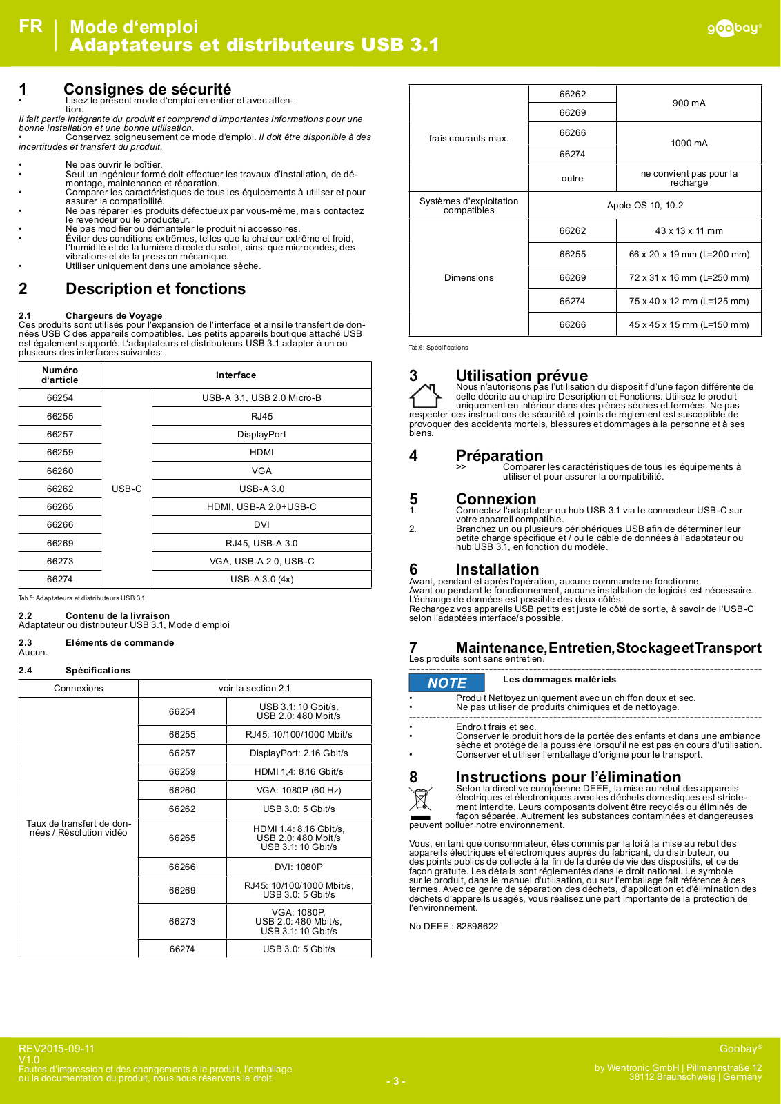 Goobay USB 3.1 Adapters and HUBs User manual