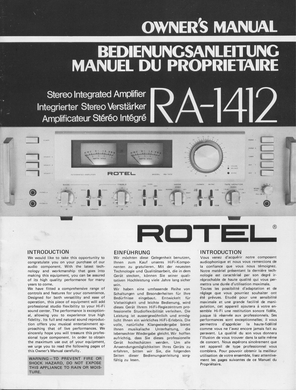 Rotel RA-1412 Owners manual