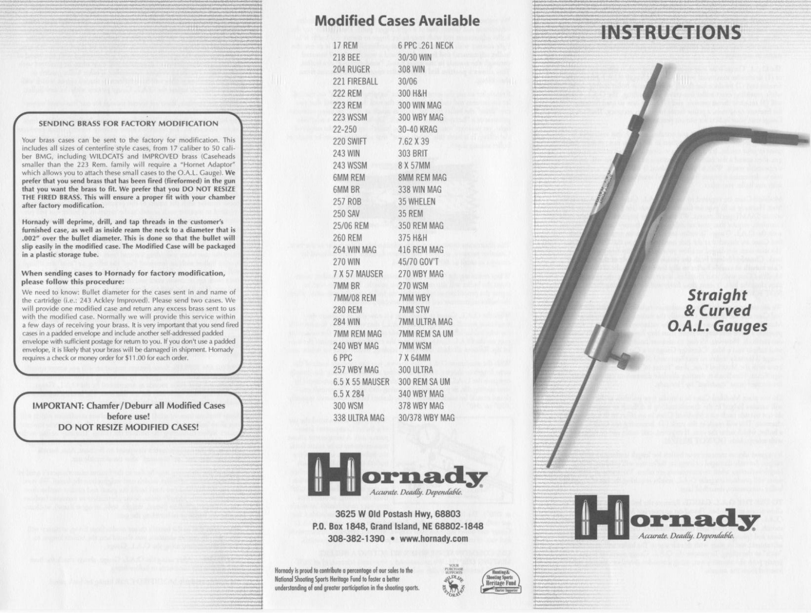 HORNADY Straight Curved O.A.L. Gauges User Manual