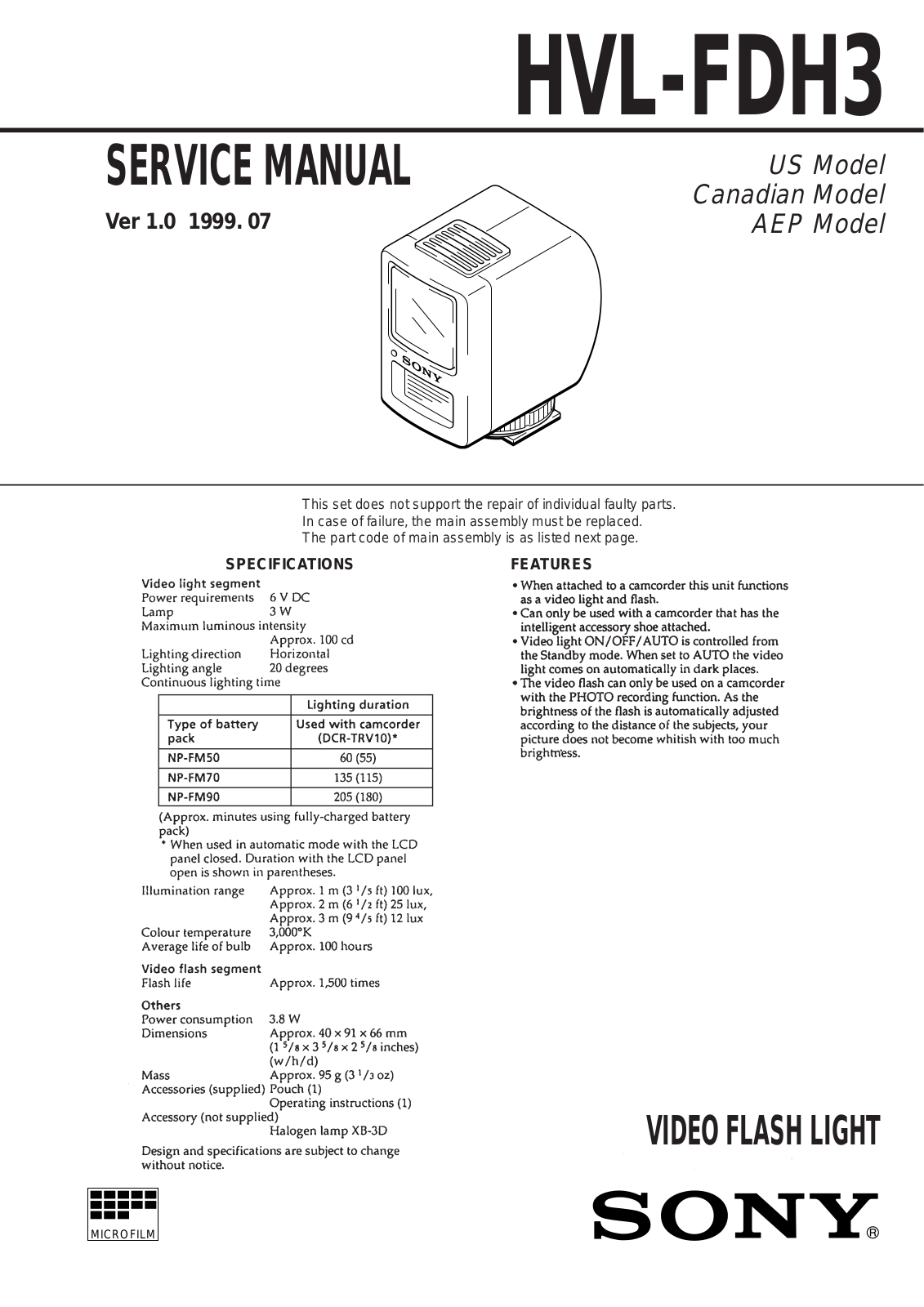 Sony HVL-FDH3 Service Manual