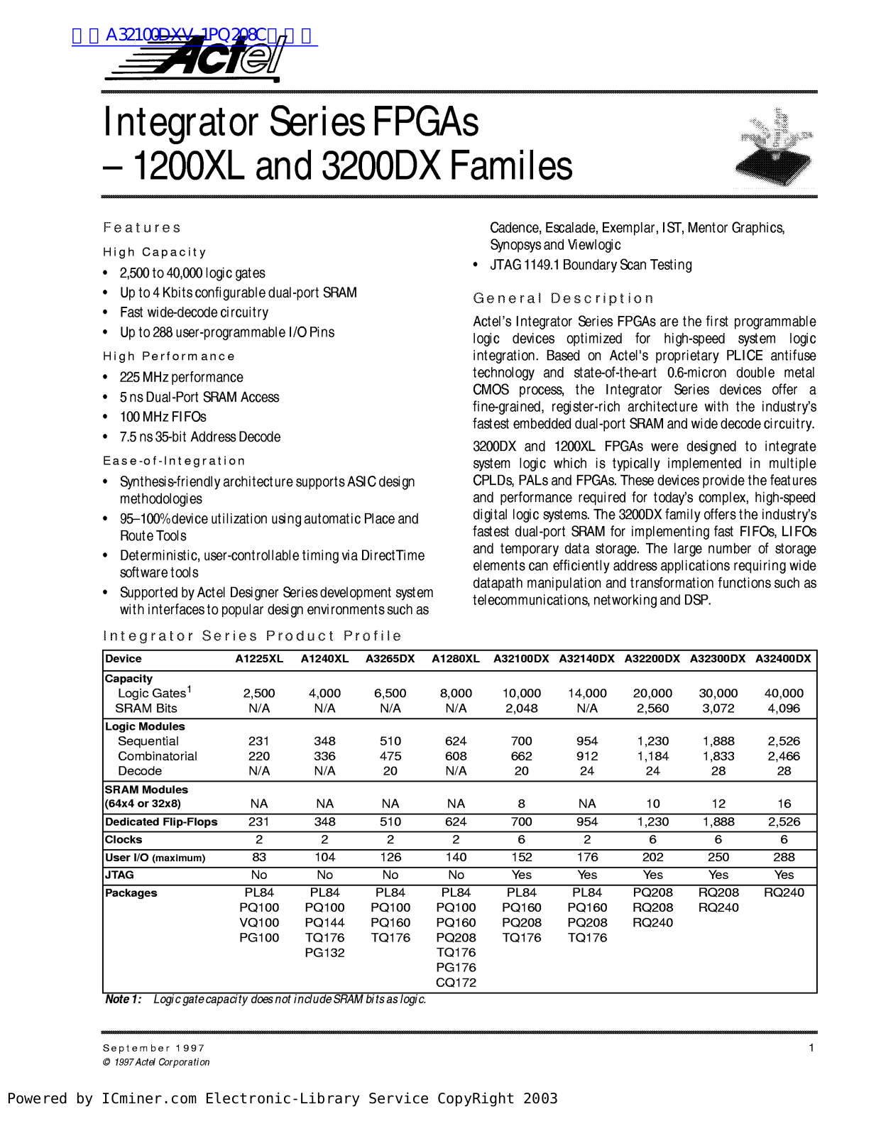 ACTEL 1200XL, 3200DX User Manual