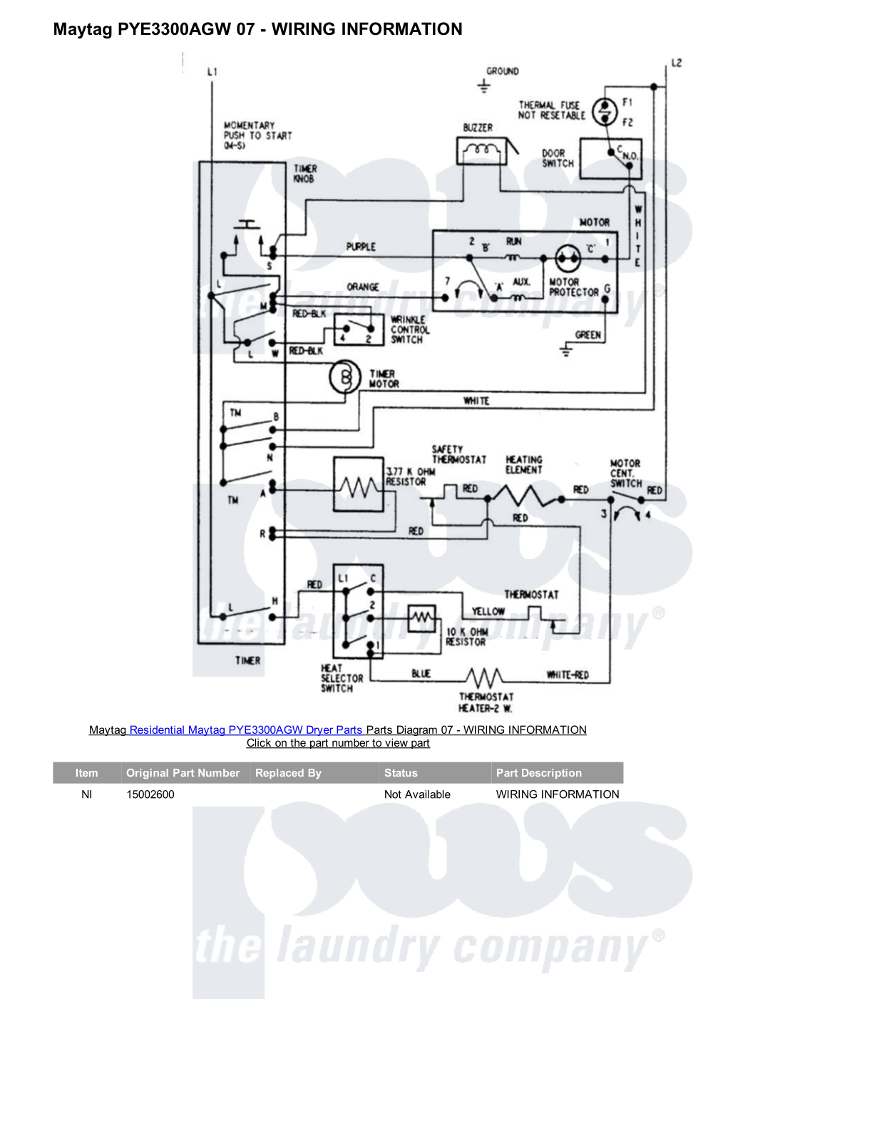 Maytag PYE3300AGW Parts Diagram