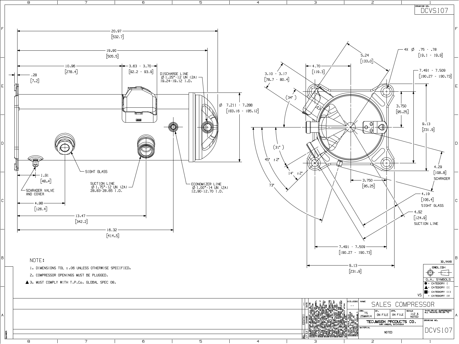 Tecumseh VSCF524ZXG, VSCF524ZXT Drawing Data