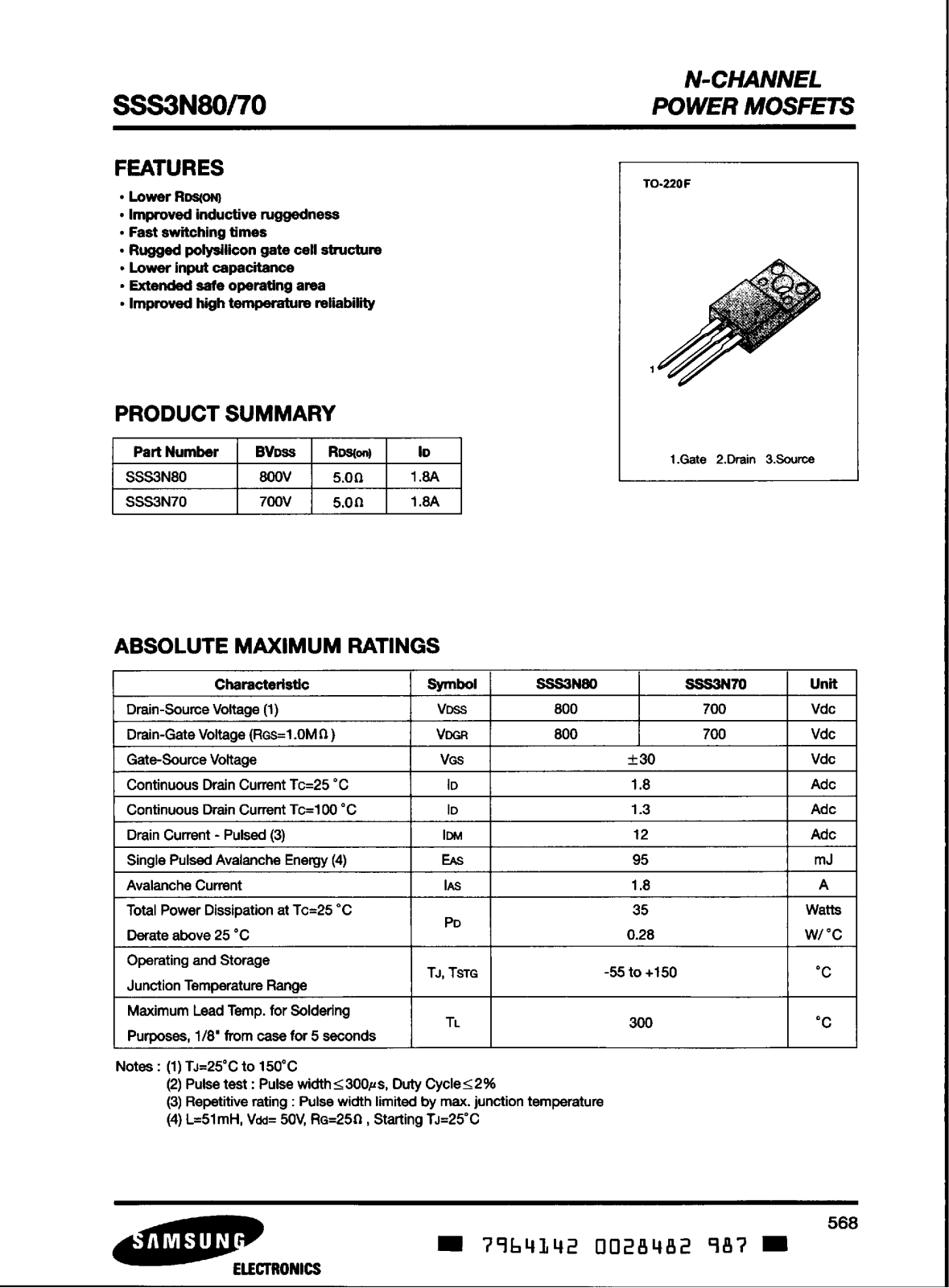 Samsung SSS3N70, SSS3N80 Datasheet