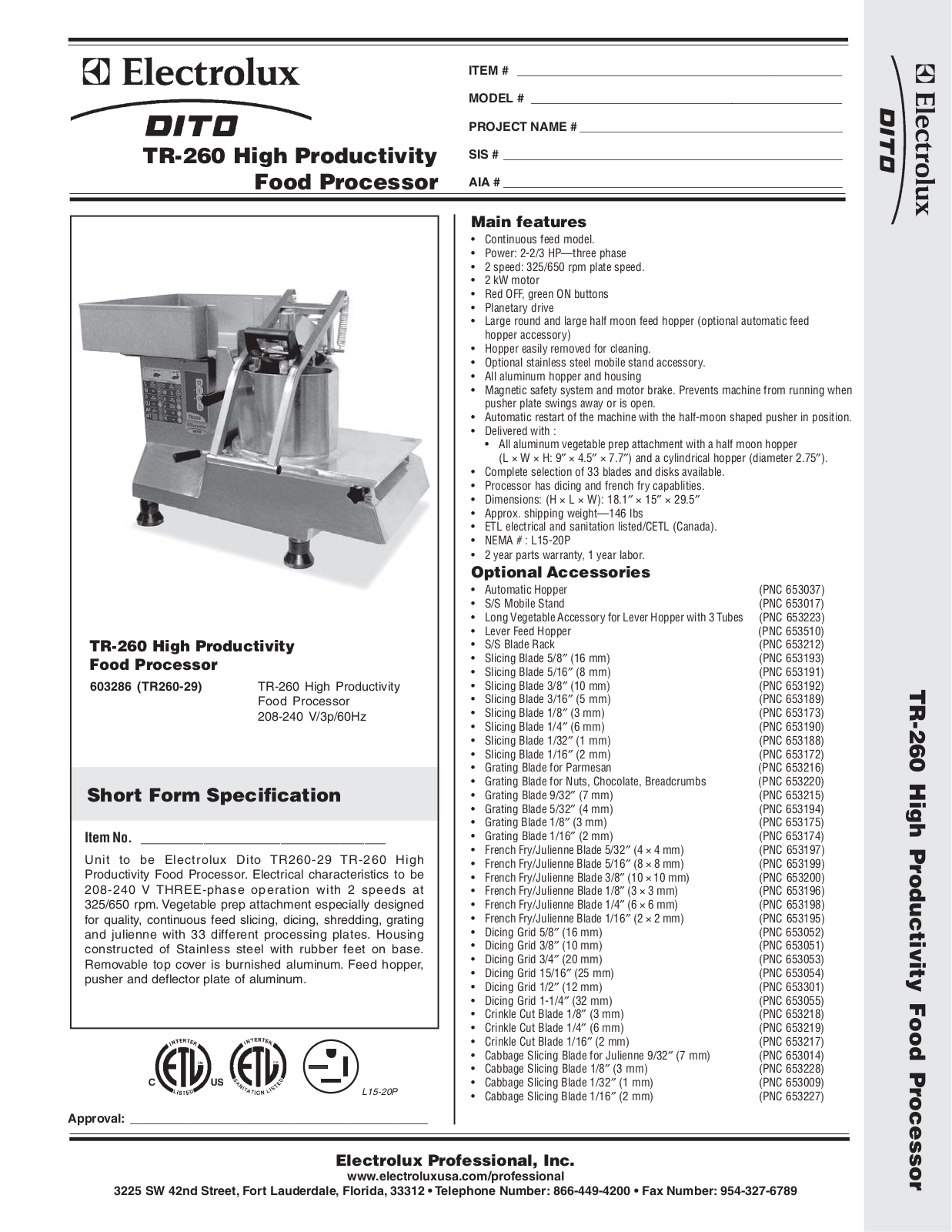 Electrolux TR260-29 User Manual