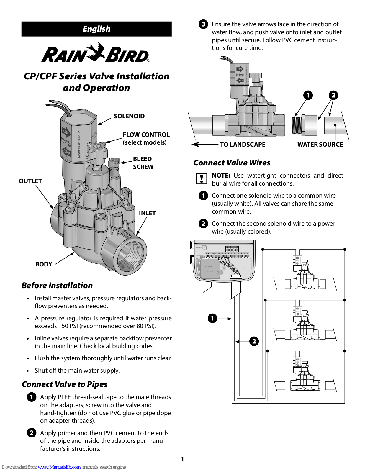 Rain Bird 075-CPF, 075-CP, 100-CP, 100-CPF, CP Series Installation And Operation Manual
