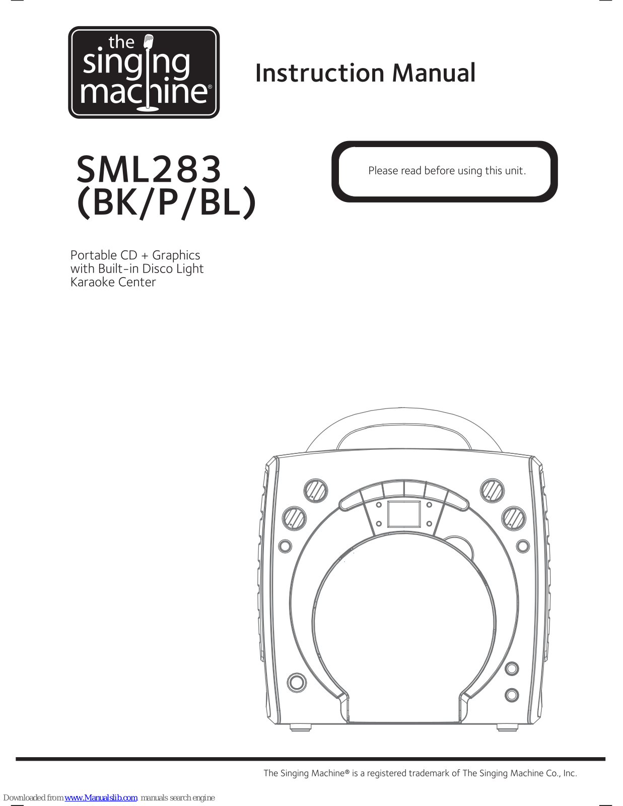 The Singing Machine SML283P, SML283BL, SML283BK Instruction Manual