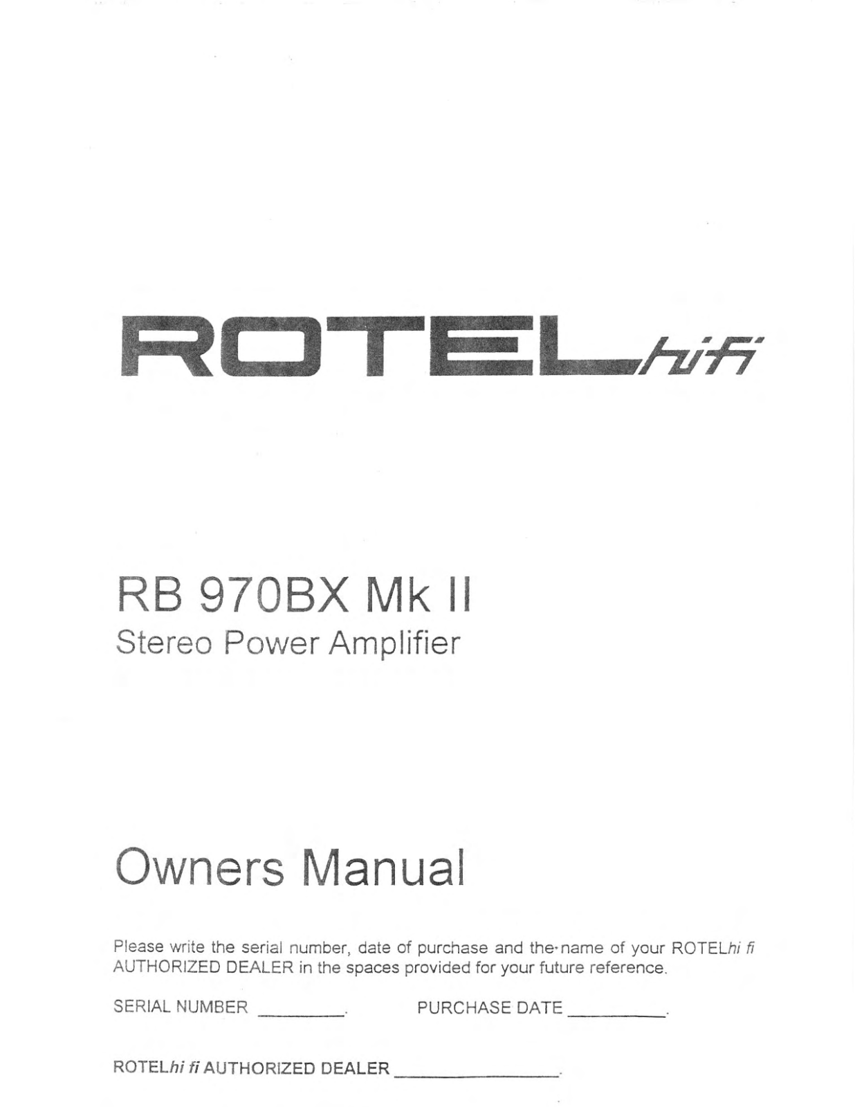 Rotel RB-970BX-MK2 Owners Manual