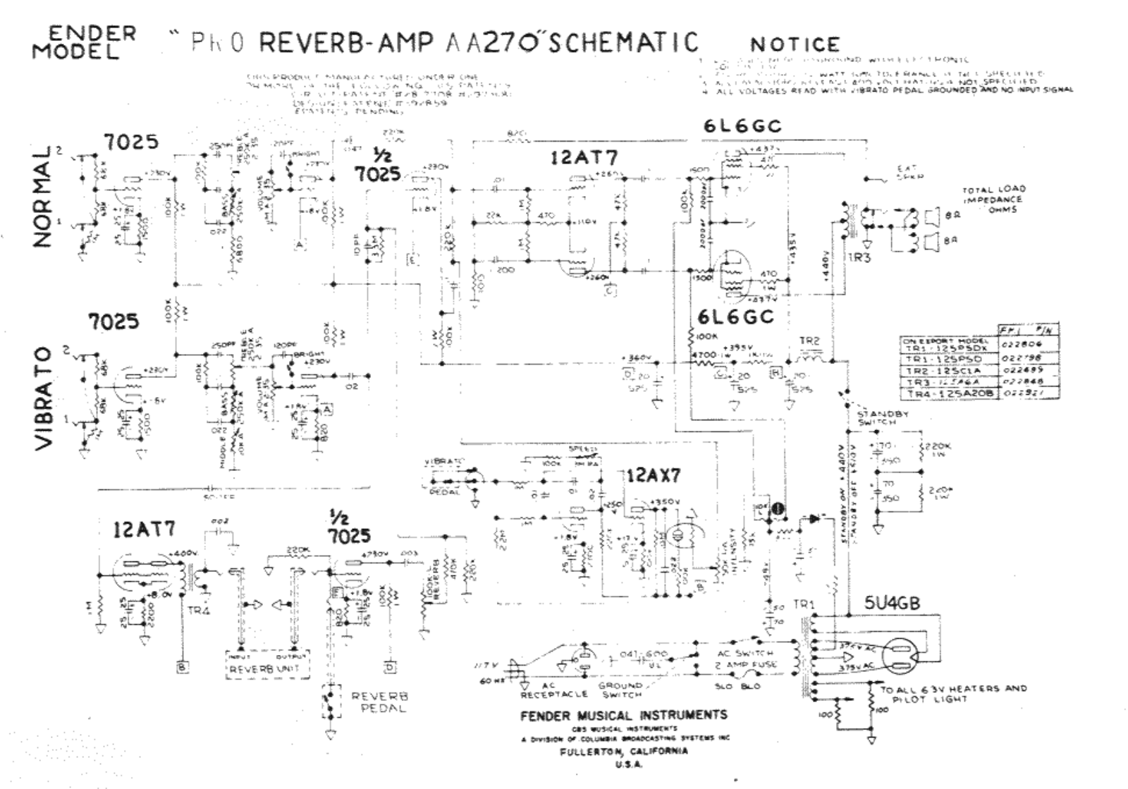 Fender AA270 Schematic