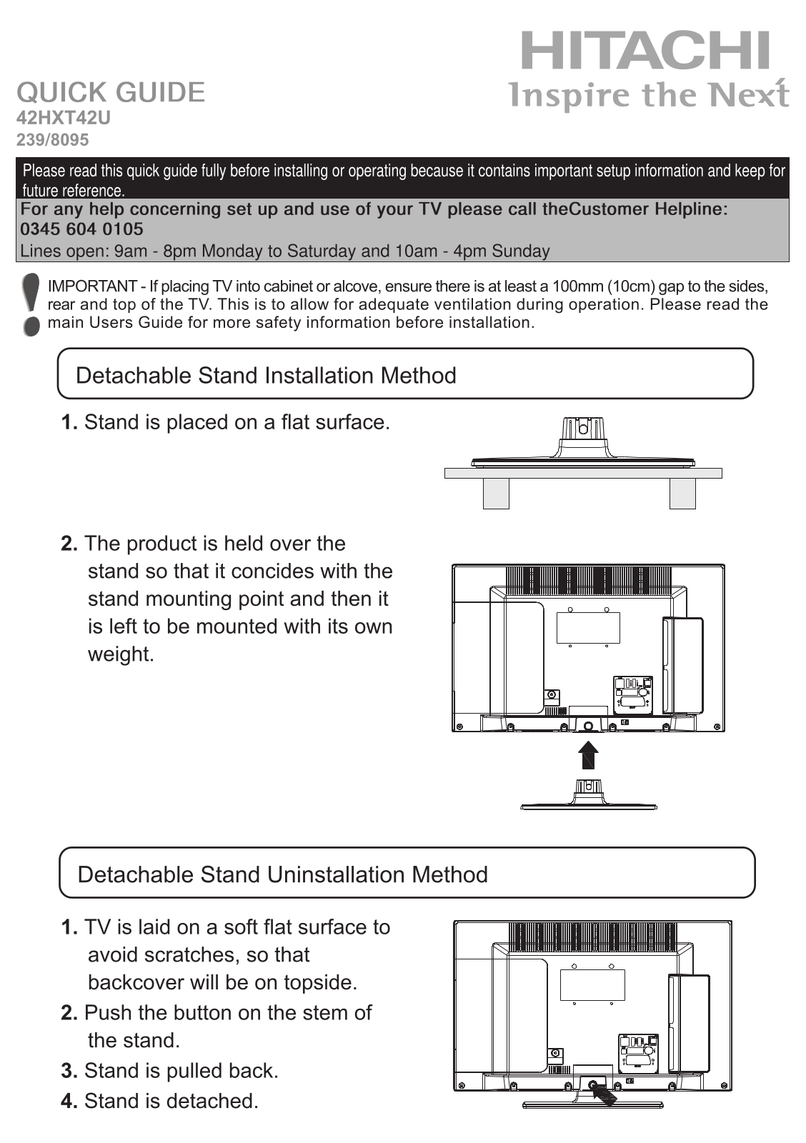 Hitachi 42HXT42U Quick Start Guide