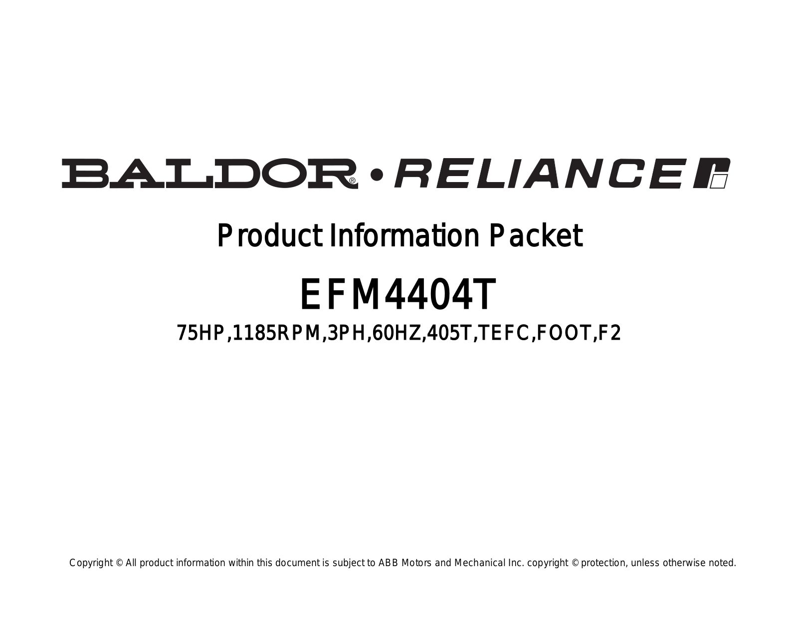 Baldor EFM4404T Product Information Sheet