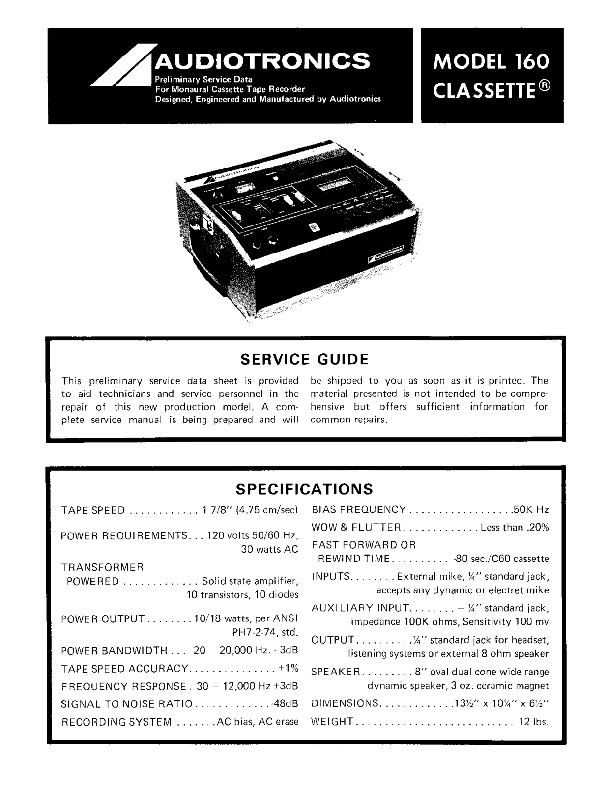 Audiotronics 160 User Manual - ManualMachine.com
