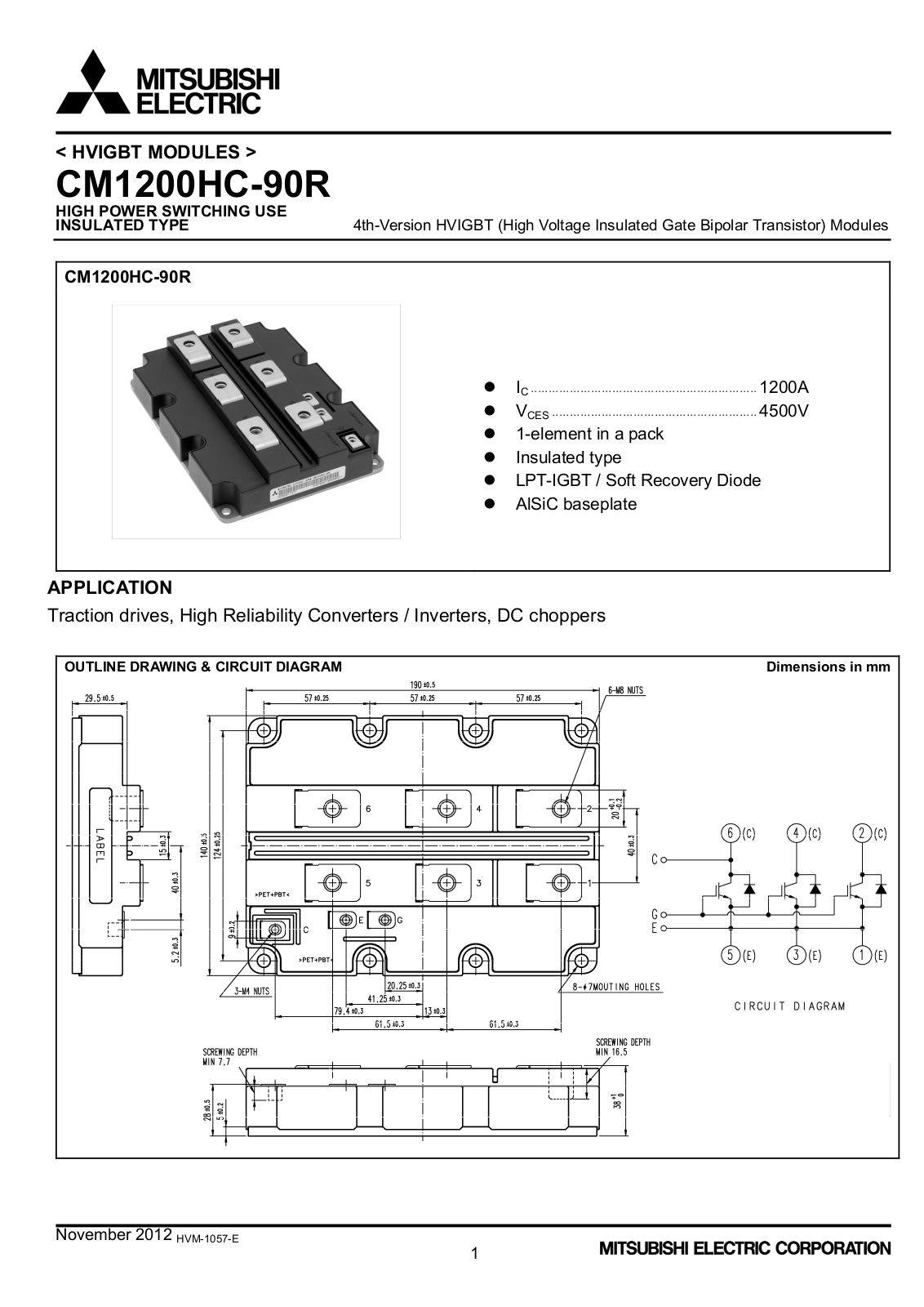 Mitsubishi Electric US, Inc CM1200HC-90R Data Sheet