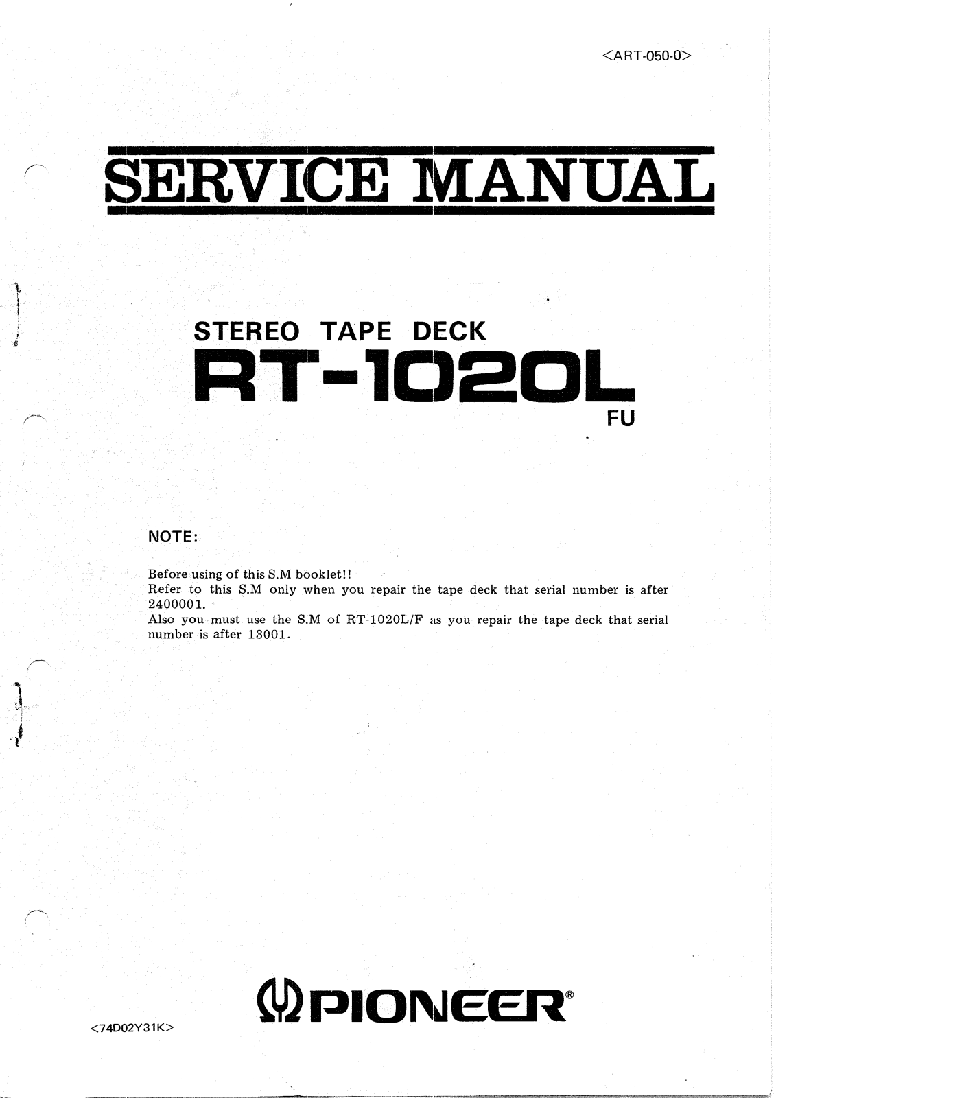 Pioneer RT-1020-L Service manual