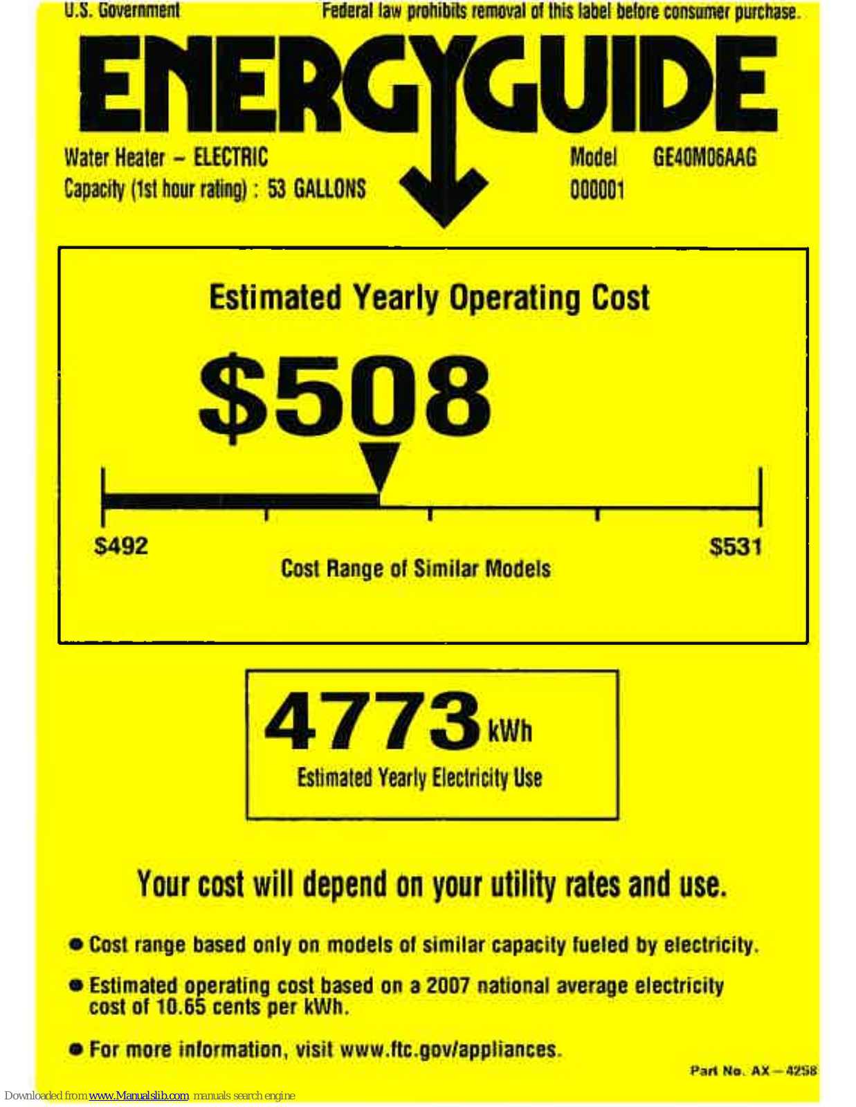 GE 40M06AAG, GE40M06AAG Energy Manual