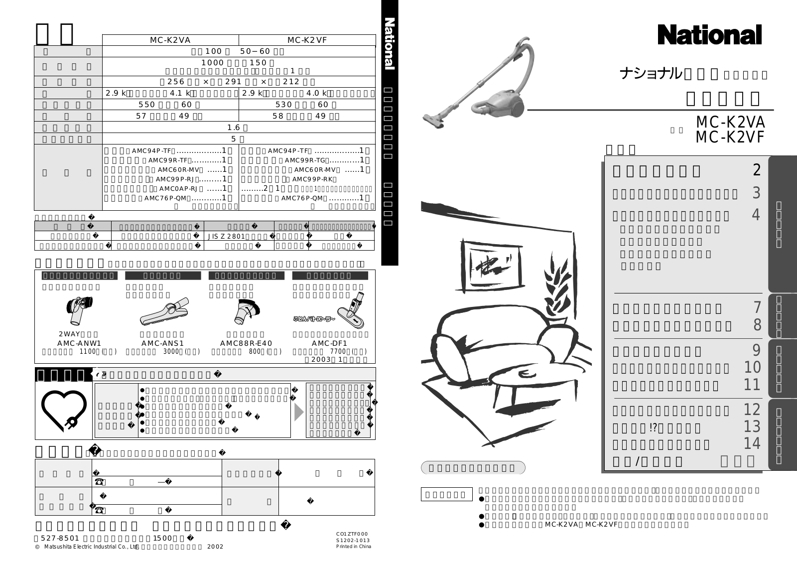 National MC-K2VA, MC-K2VF User guide