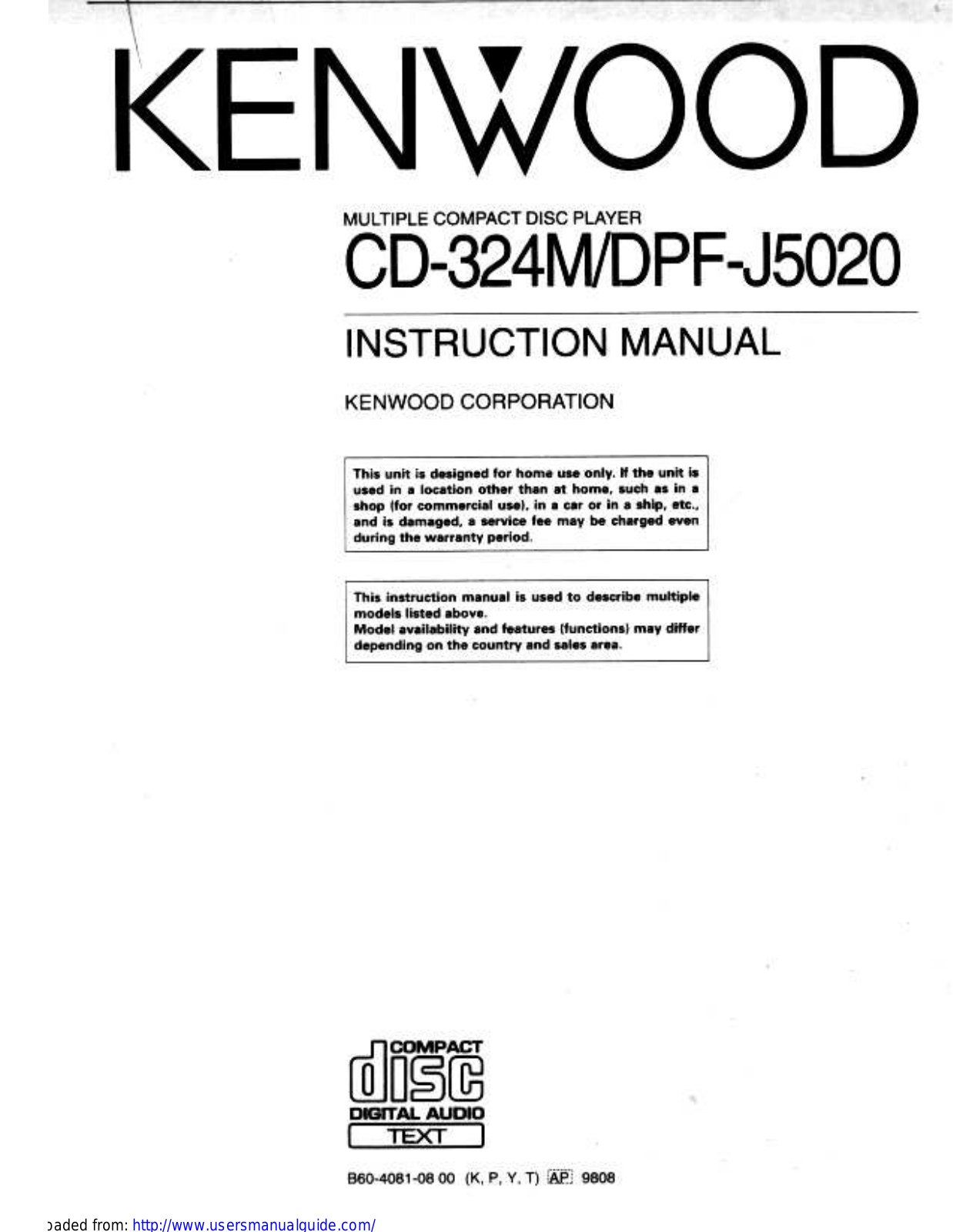 KENWOOD DPF-J5020, CD-324M User Manual