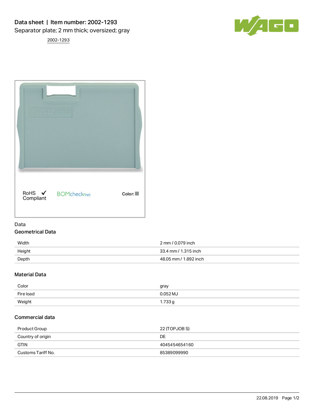 Wago 2002-1293 Data Sheet