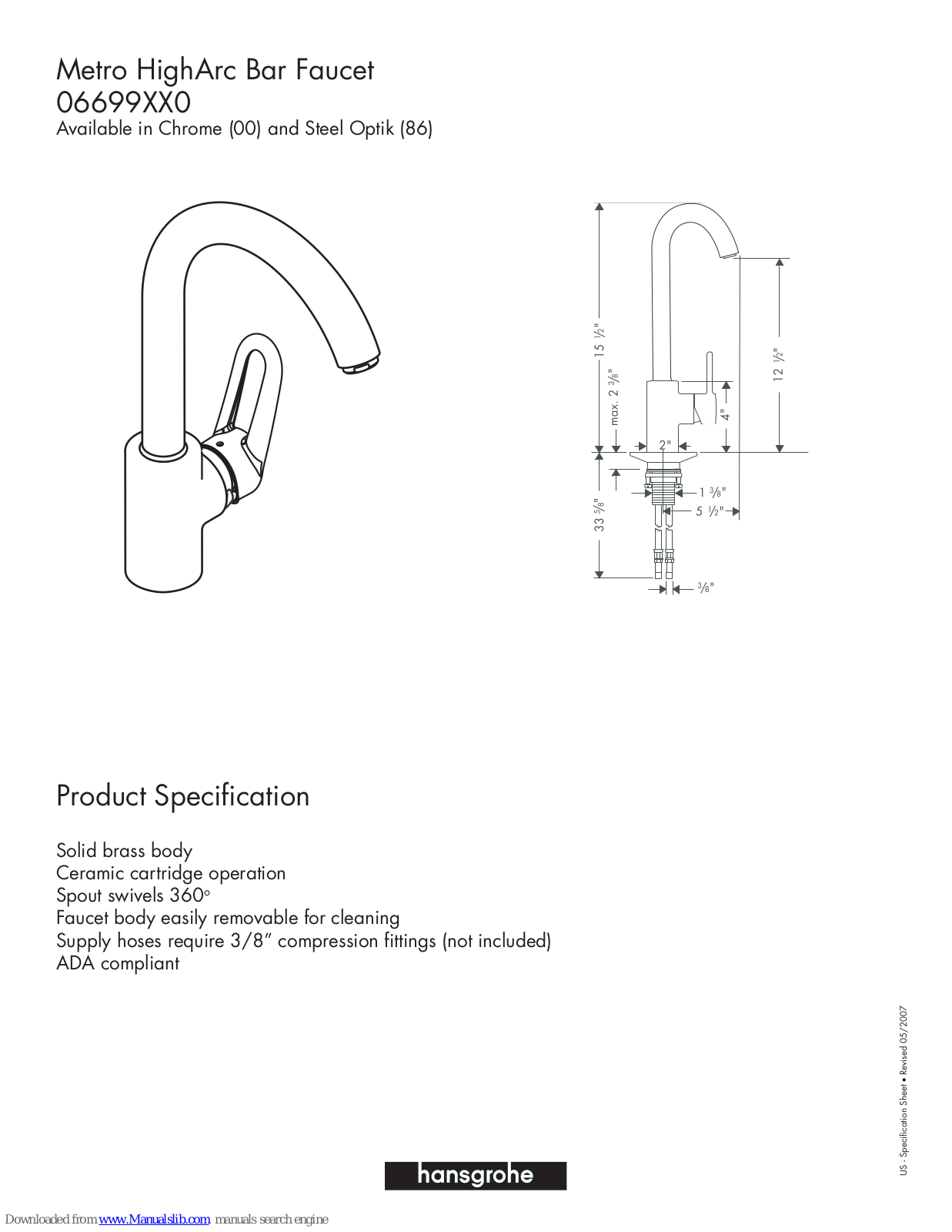 Hansgrohe 06699860, 6699000, 6699860 Product Specification