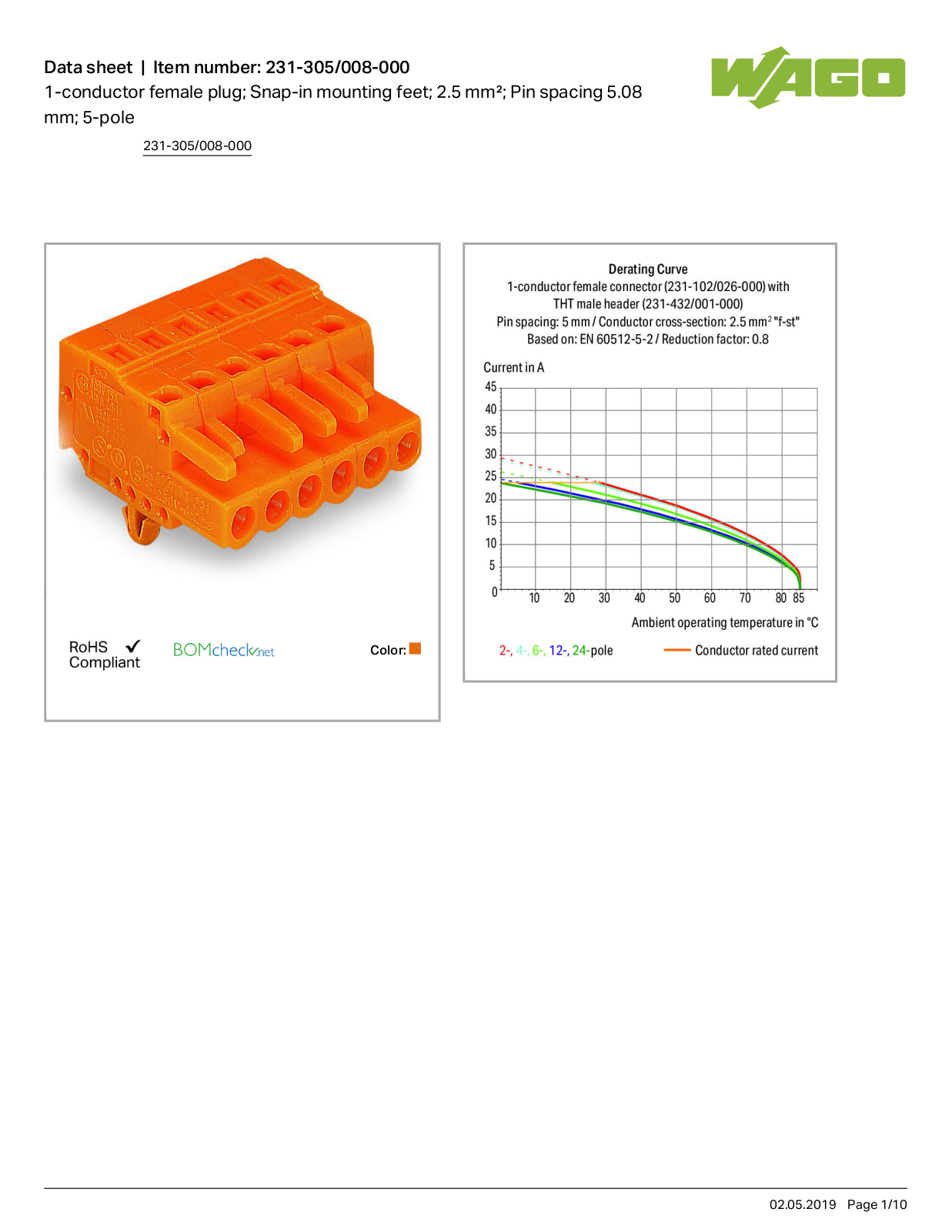 Wago 231-305/008-000 Data Sheet