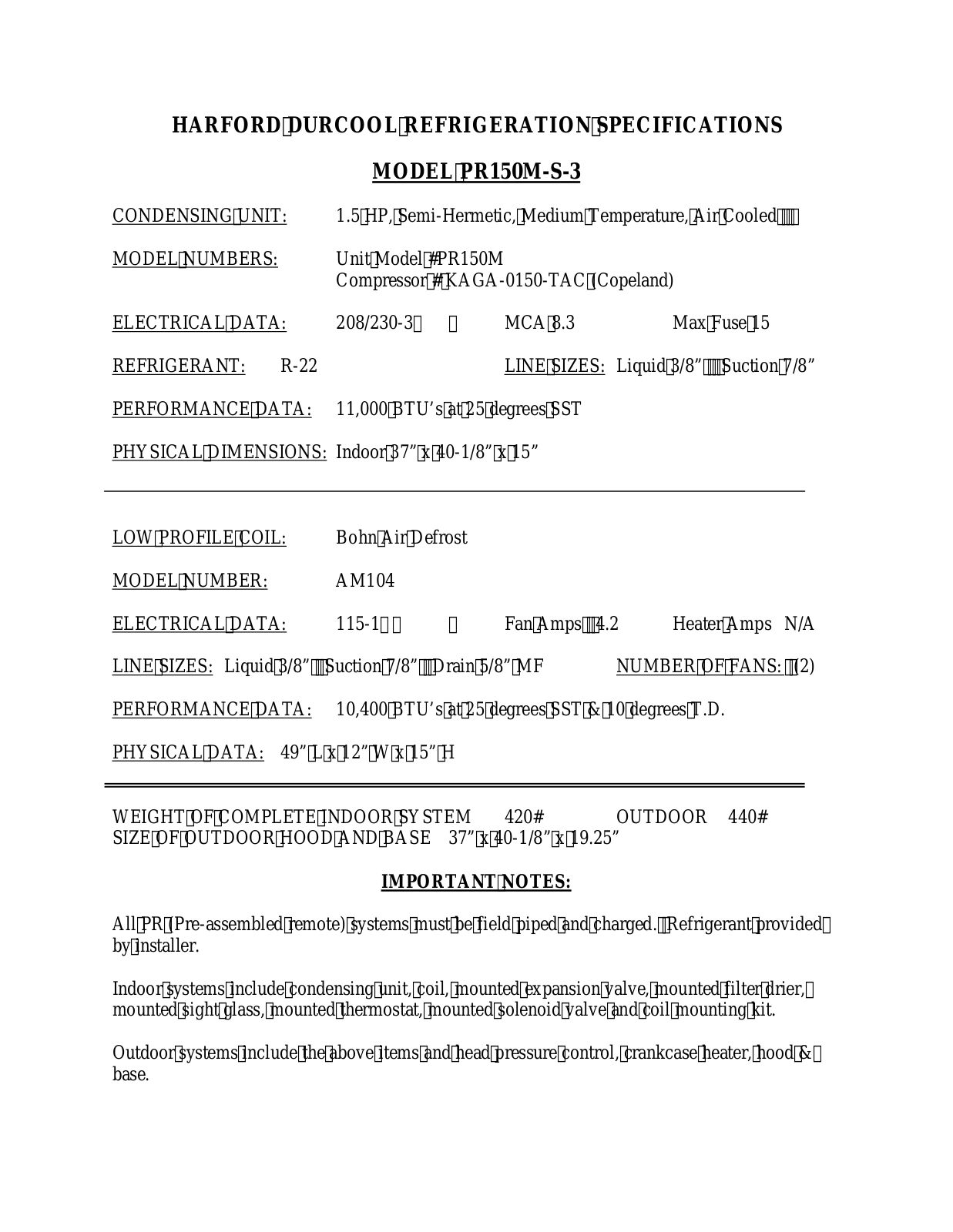 Harford PR150M-S-3 User Manual