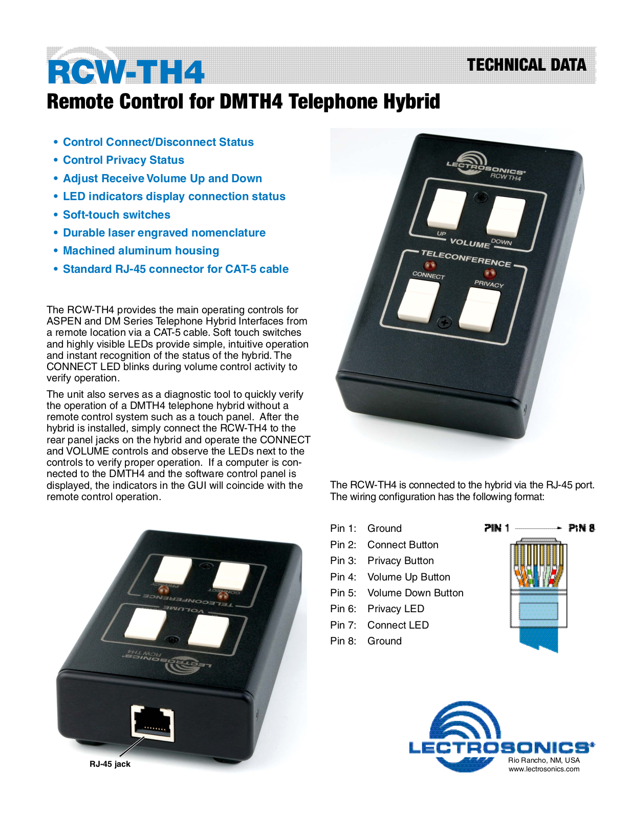 Lectrosonics RCWTH4 Data Sheet