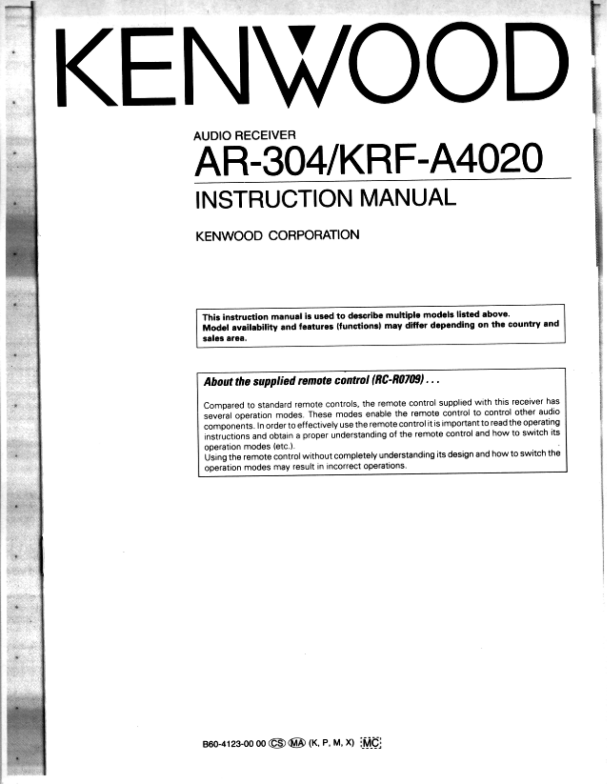 Kenwood AR-304, KRF-A4020 Instruction Manual