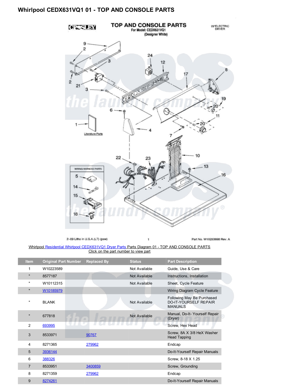 Whirlpool CEDX631VQ1 Parts Diagram