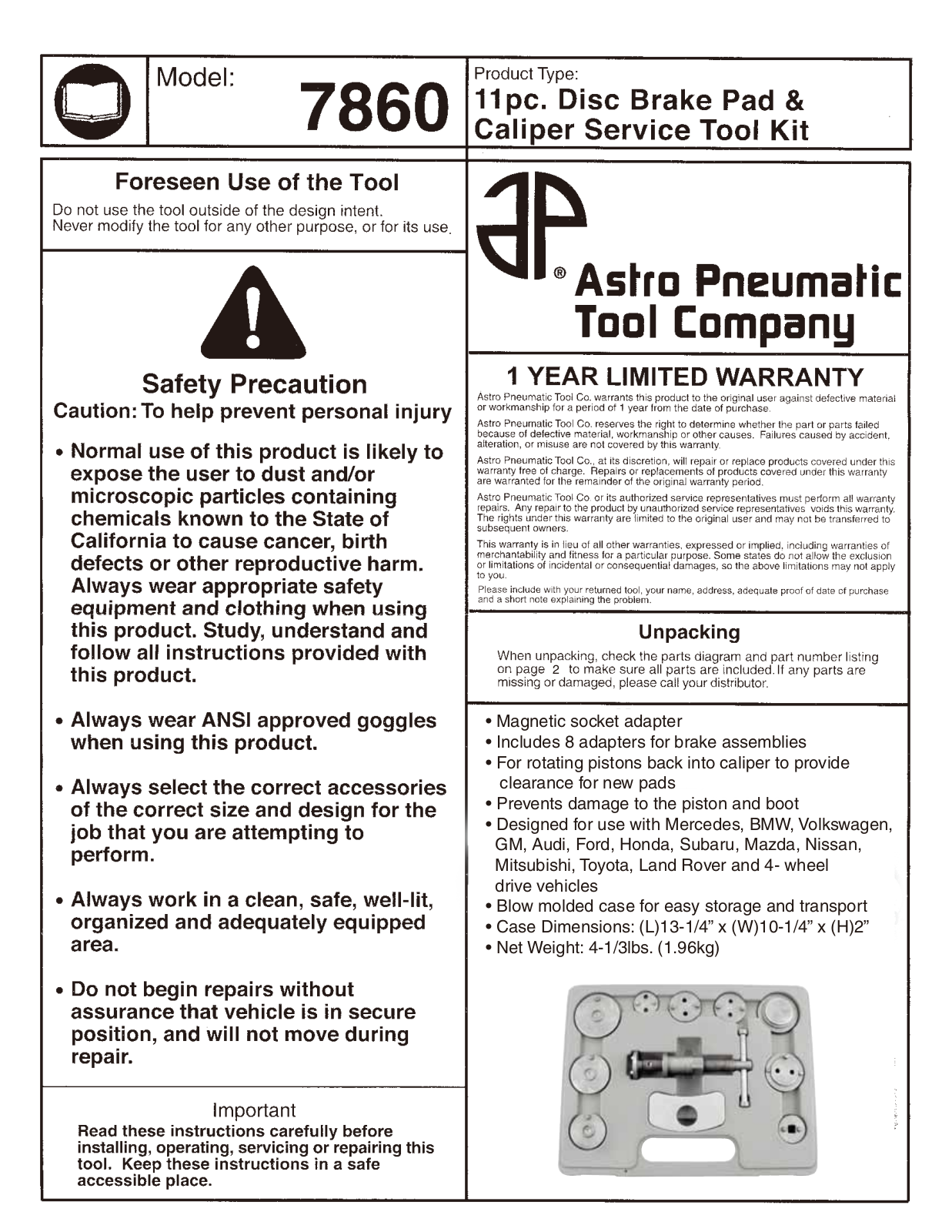 Astro 7860 11pc User Manual