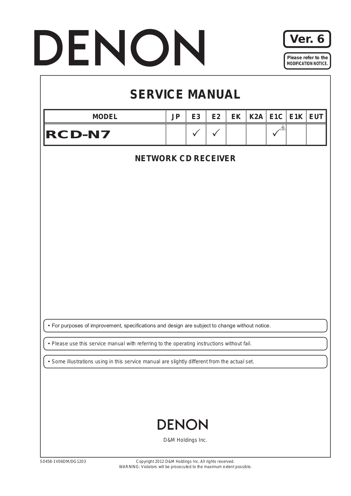 Denon RCD-N7 Service Manual