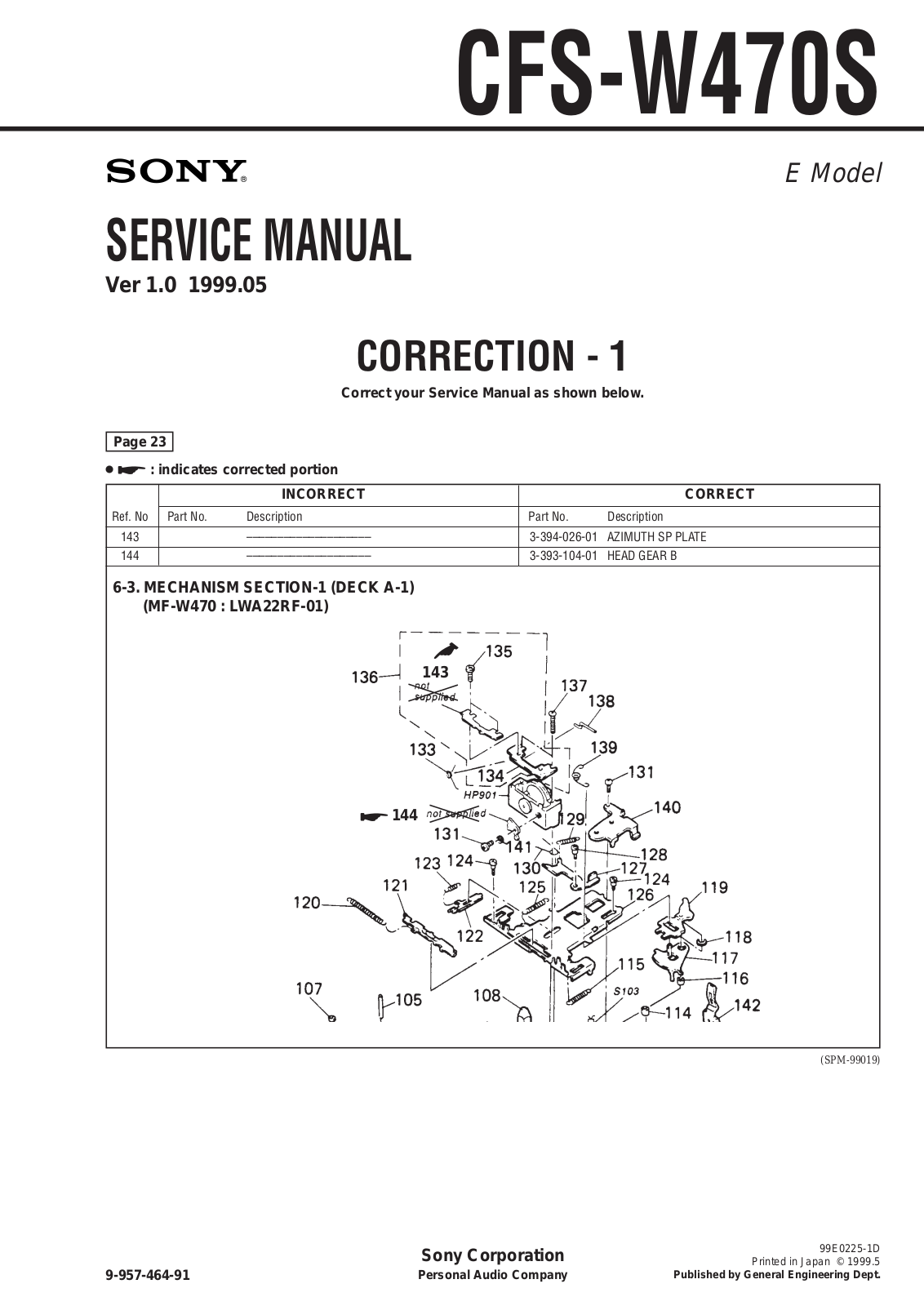 SONY CFS W470S Service Manual