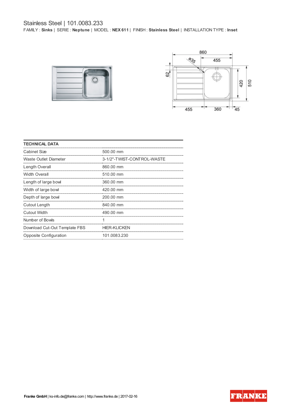 Franke 101.0083.233 Service Manual