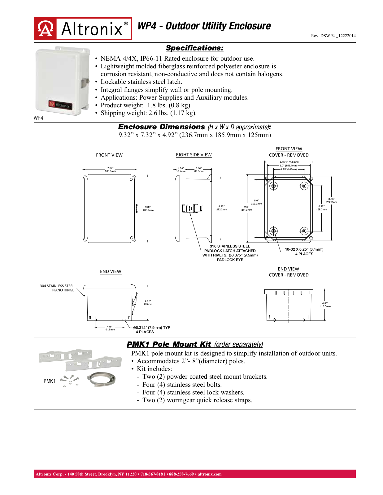 Altronix WP4 Specsheet