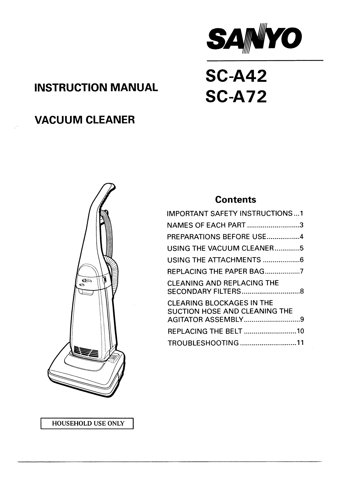 Sanyo SC-A42, SC-A72 Instruction Manual