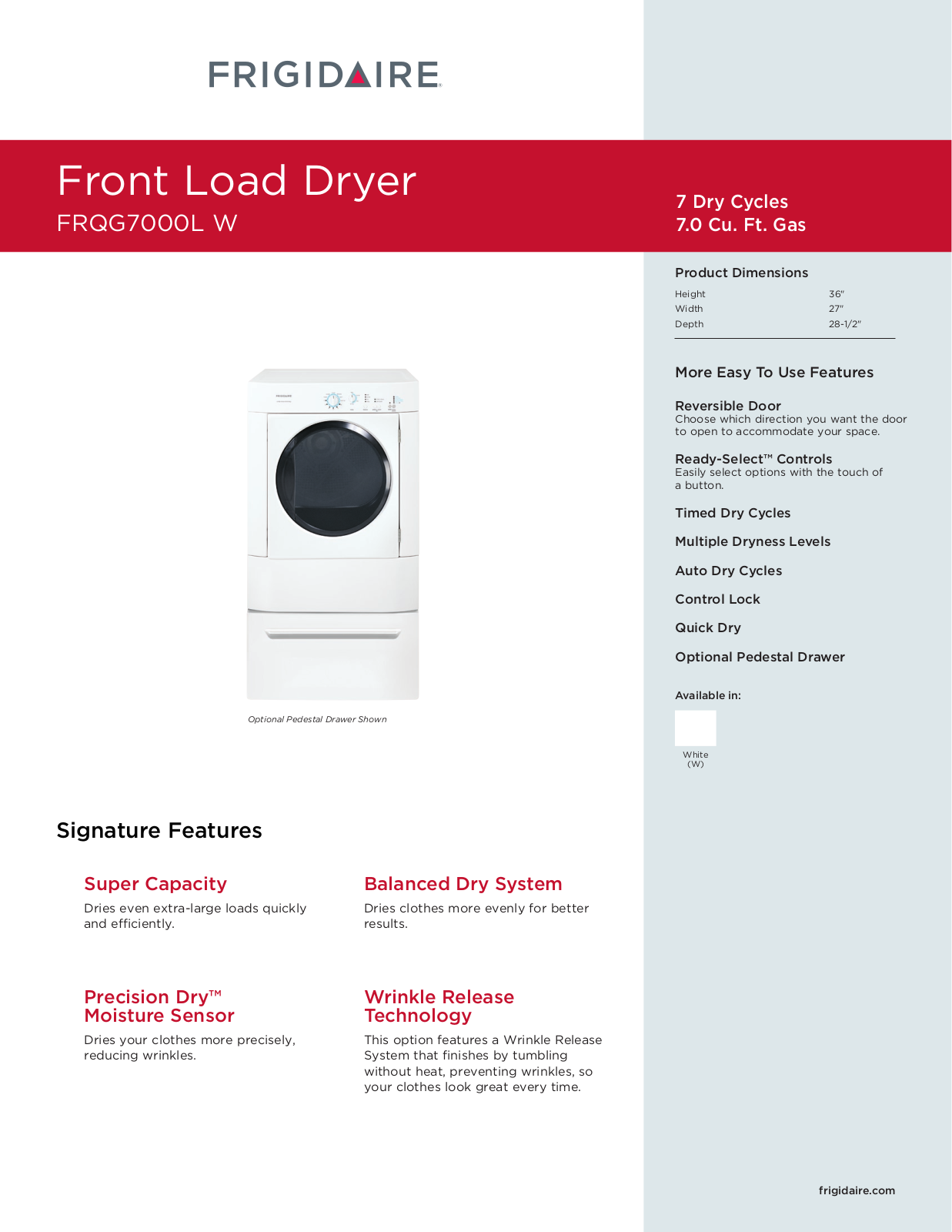 Frigidaire FRQG7000L W User Manual