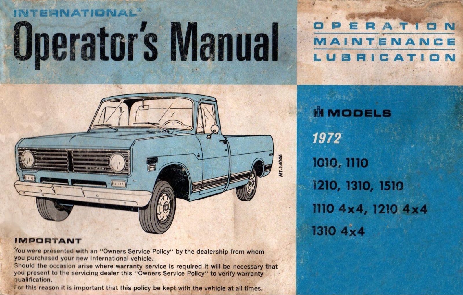 International Pickup 1972 Operating Instructions