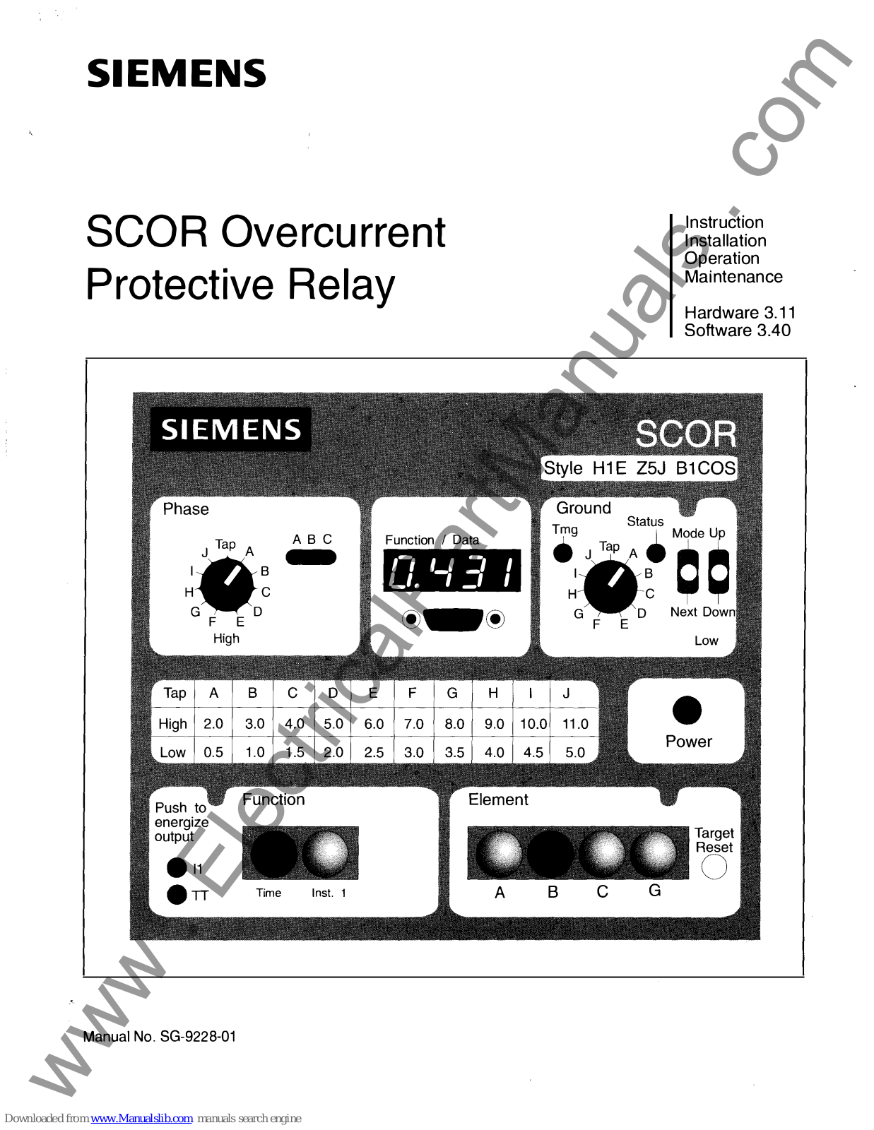 Siemens SCOR Installation, Operation & Maintenance Instructions Manual