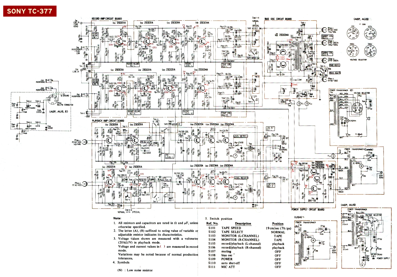 Sony TC-377 Schematic