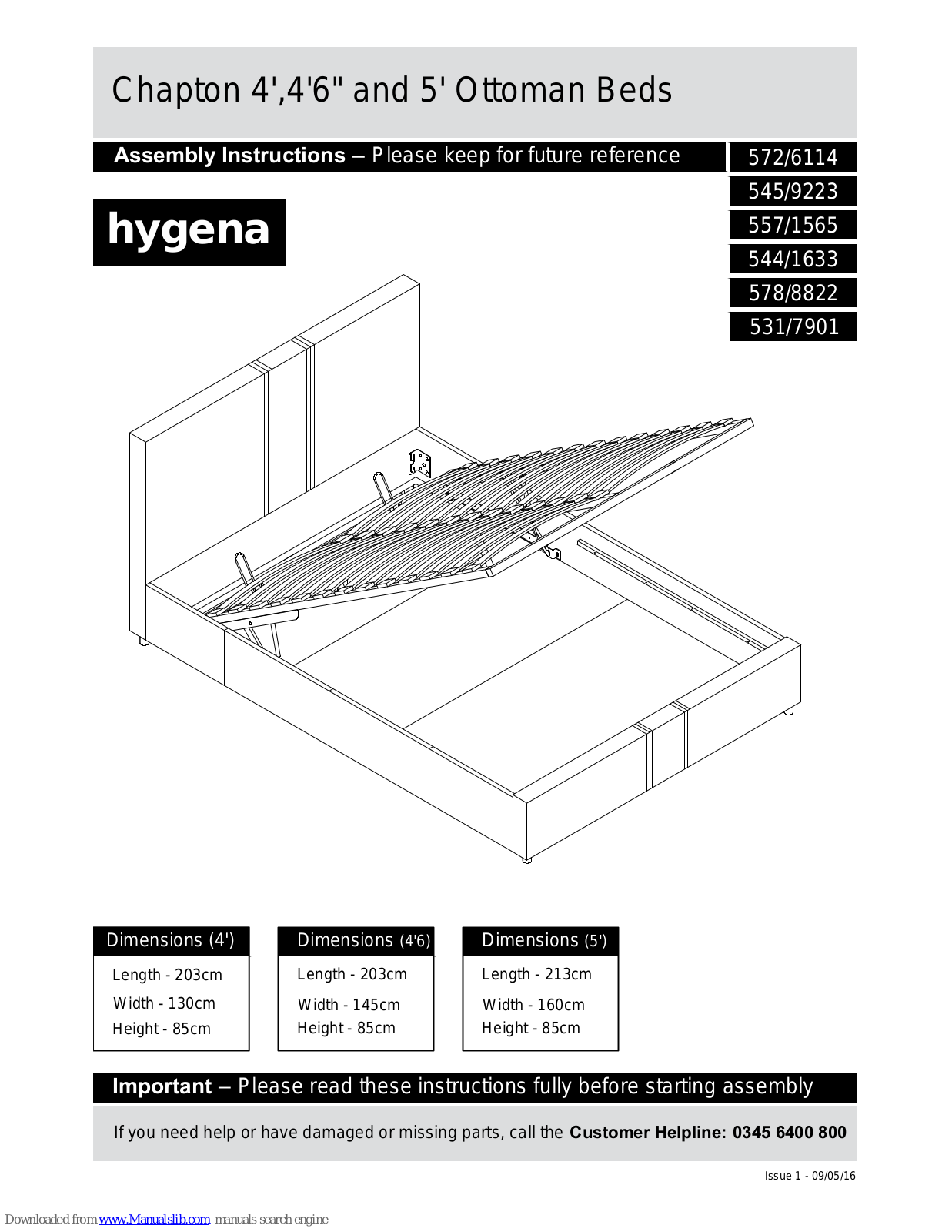 hygena Chapton 545/9223, Chapton 557/1565, Chapton 544/1633, Chapton 578/8822, Chapton 572/6114 Assembly Instructions Manual